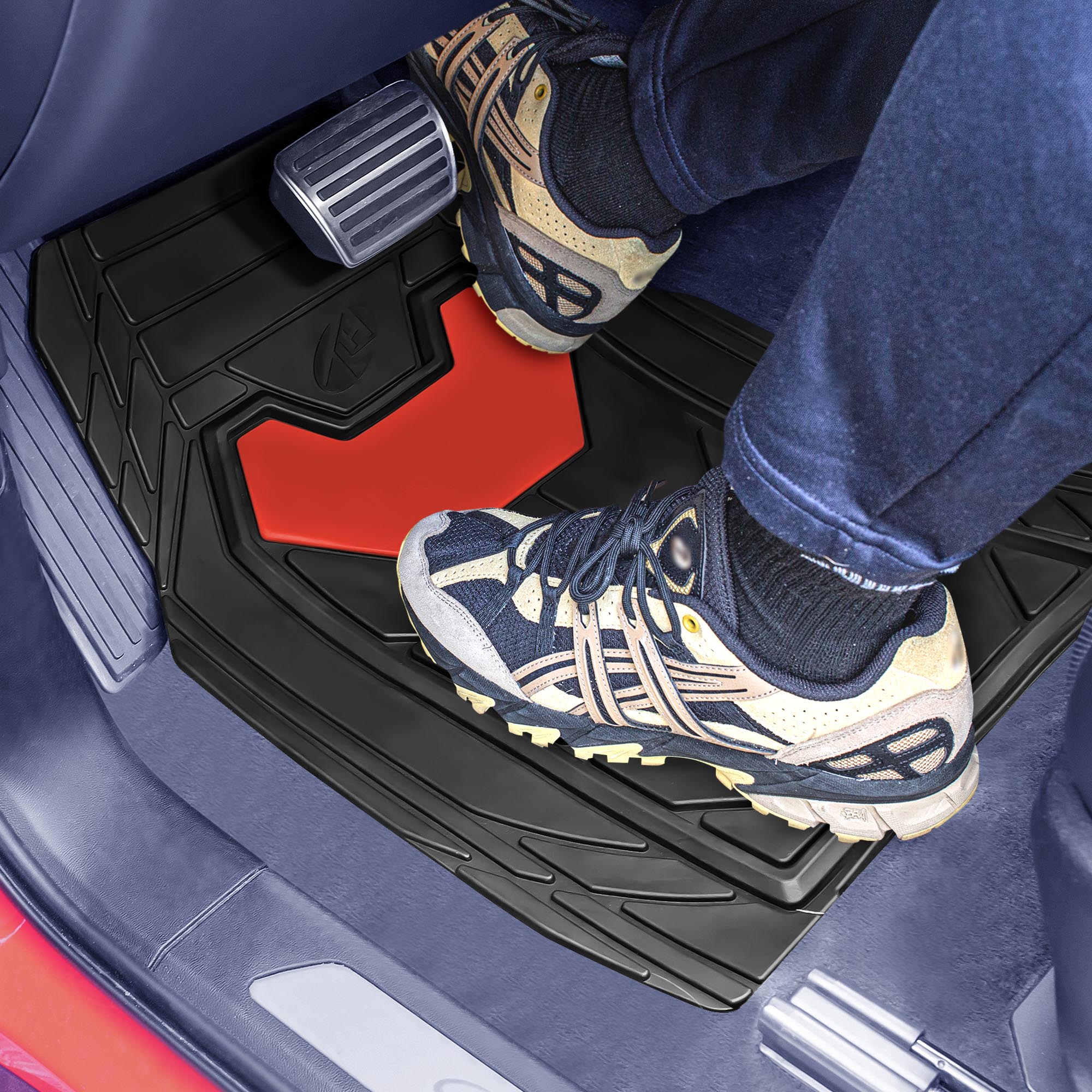 Bold Geometric Car Floor Mats - Full Set Red