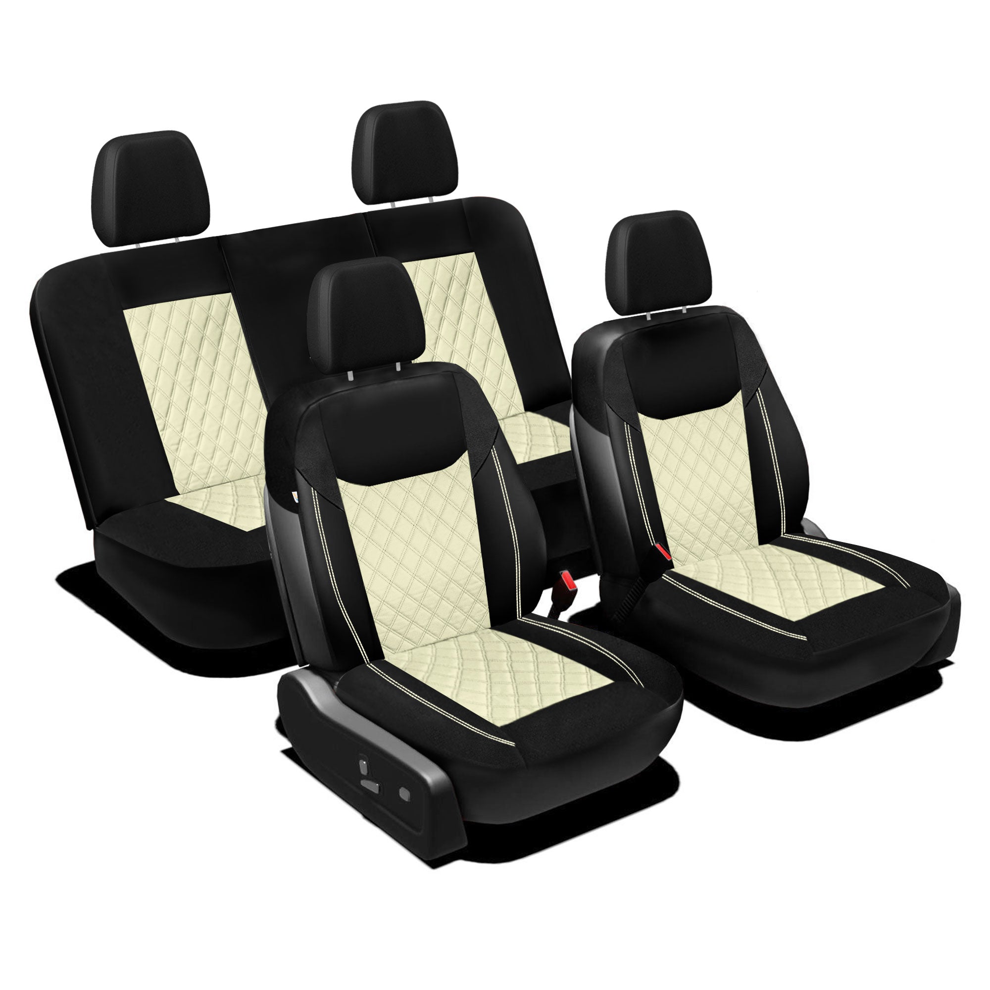 Ultra Modern Quilted Leatherette Seat Covers Full Set - Beige.