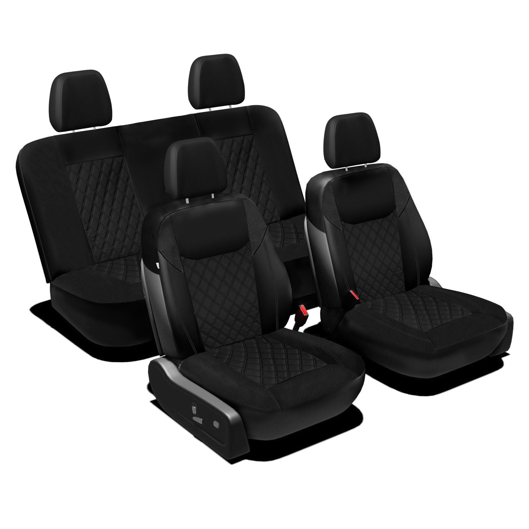 Ultra Modern Quilted Leatherette Seat Covers Full Set - Black
