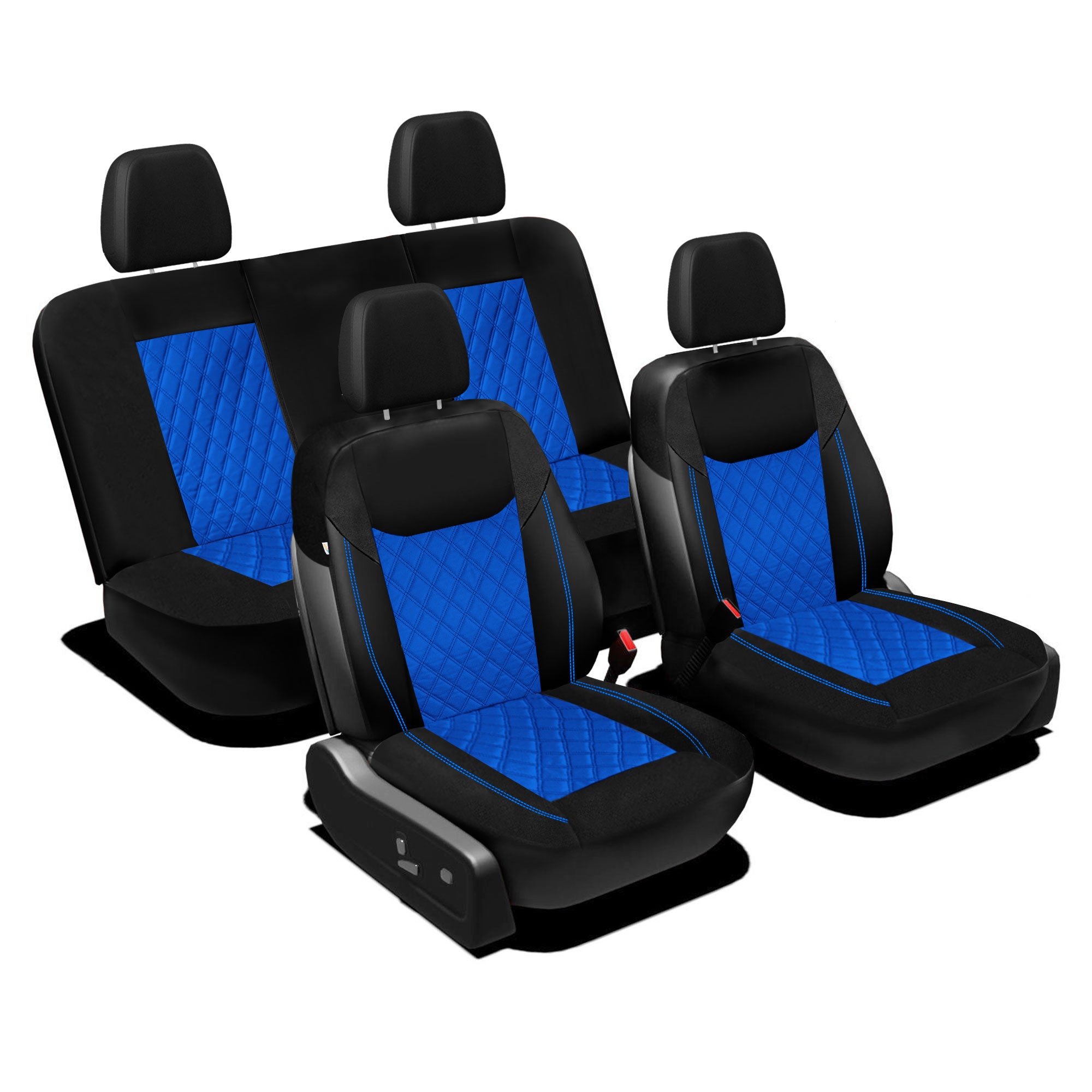 Ultra Modern Quilted Leatherette Seat Covers Full Set - Blue