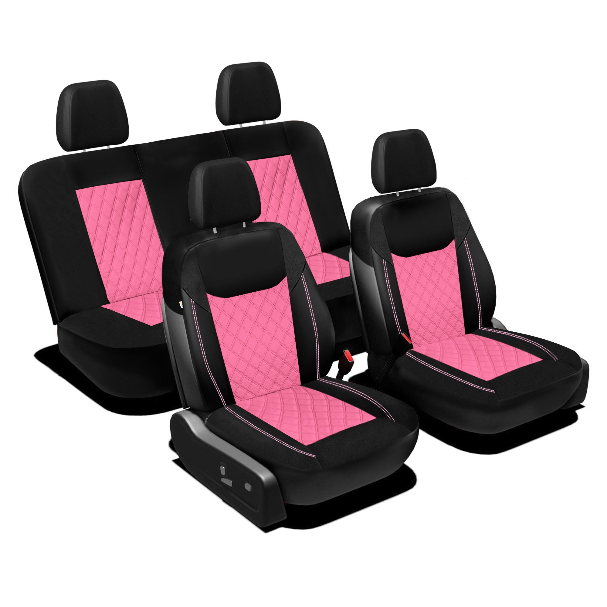 Ultra Modern Quilted Leatherette Seat Covers Full Set - Pink