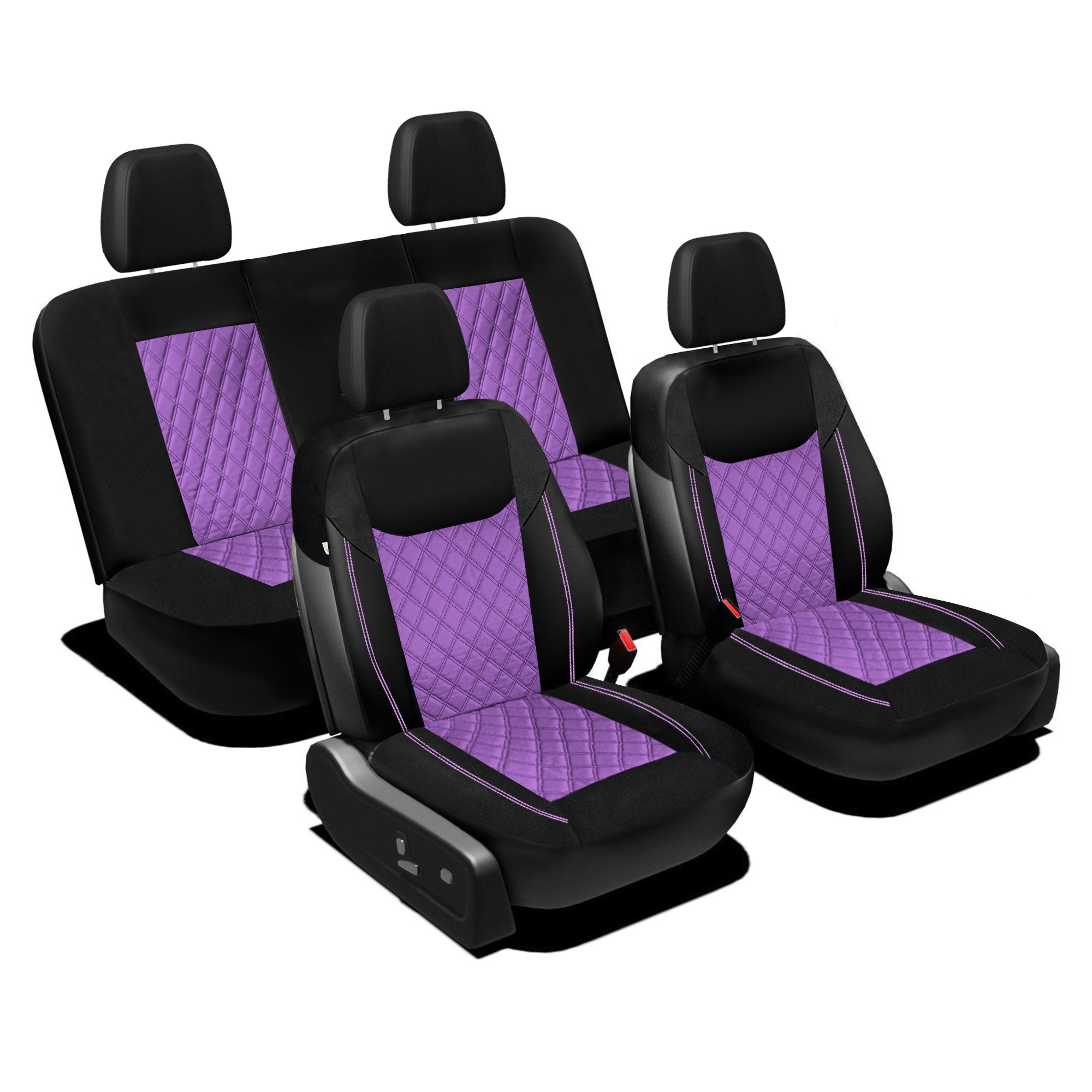 Ultra Modern Quilted Leatherette Seat Covers Full Set - Purple