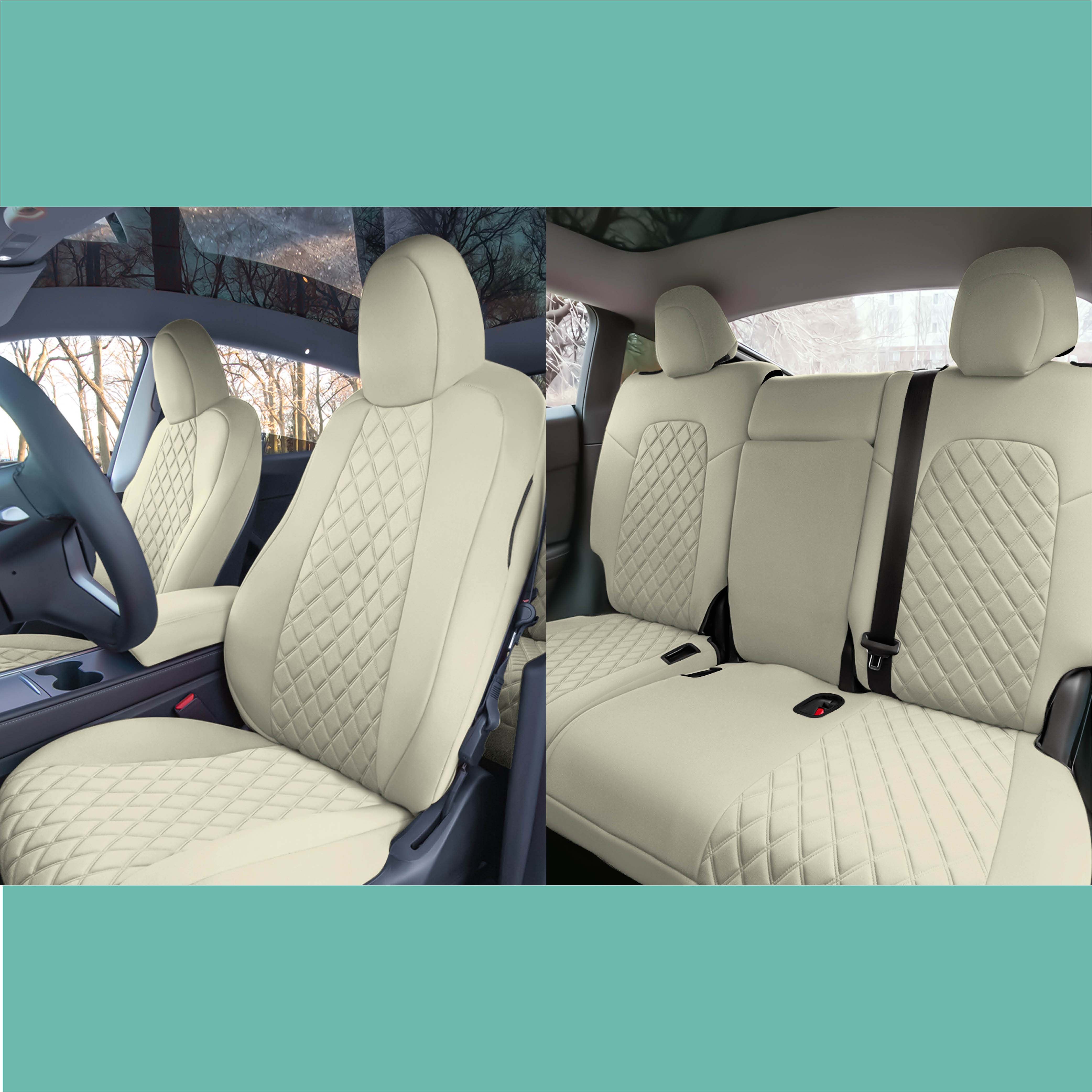 Tesla Model Y 2020 - 2024 - Full Set Seat Covers - Solid Beige Ultraflex Neoprene