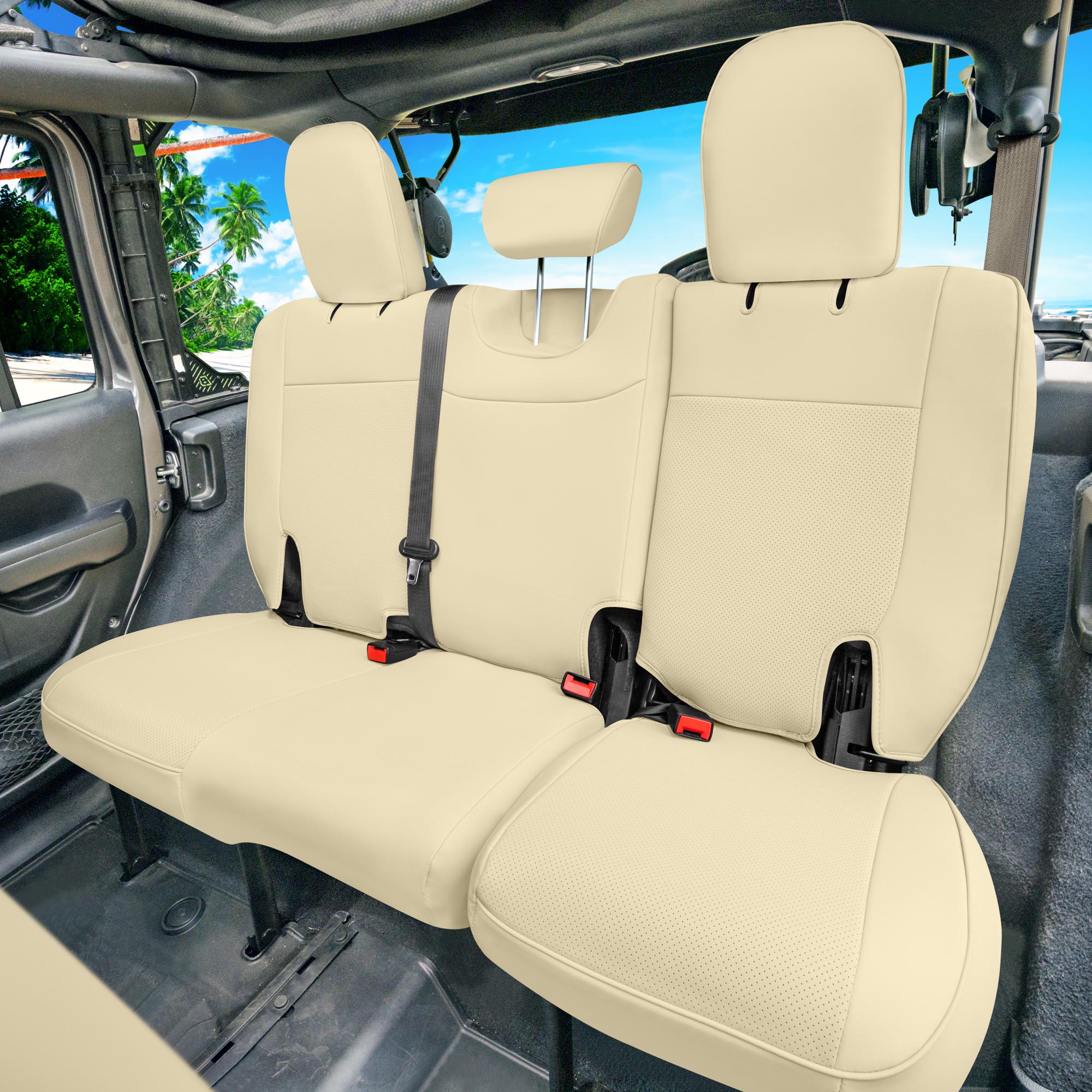 Jeep Wrangler JL 4-Door 2018-2023 -  Rear Set Seat Covers - Beige Faux Leather