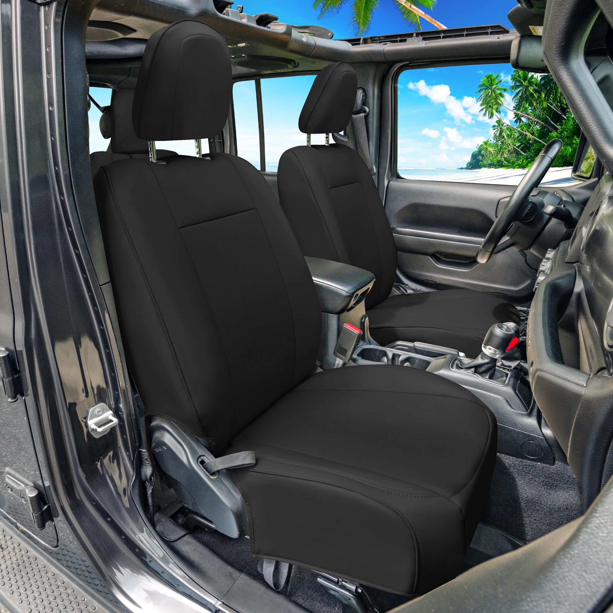 Jeep Wrangler JL 4-Door 2018-2023 -  Front Set Seat Covers - Black Faux Leather