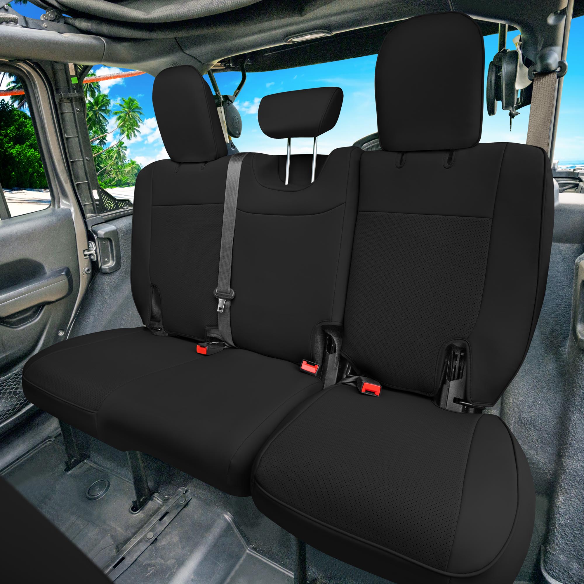 Jeep Wrangler JL 4-Door 2018-2023 -  Rear Set Seat Covers - Black Faux Leather