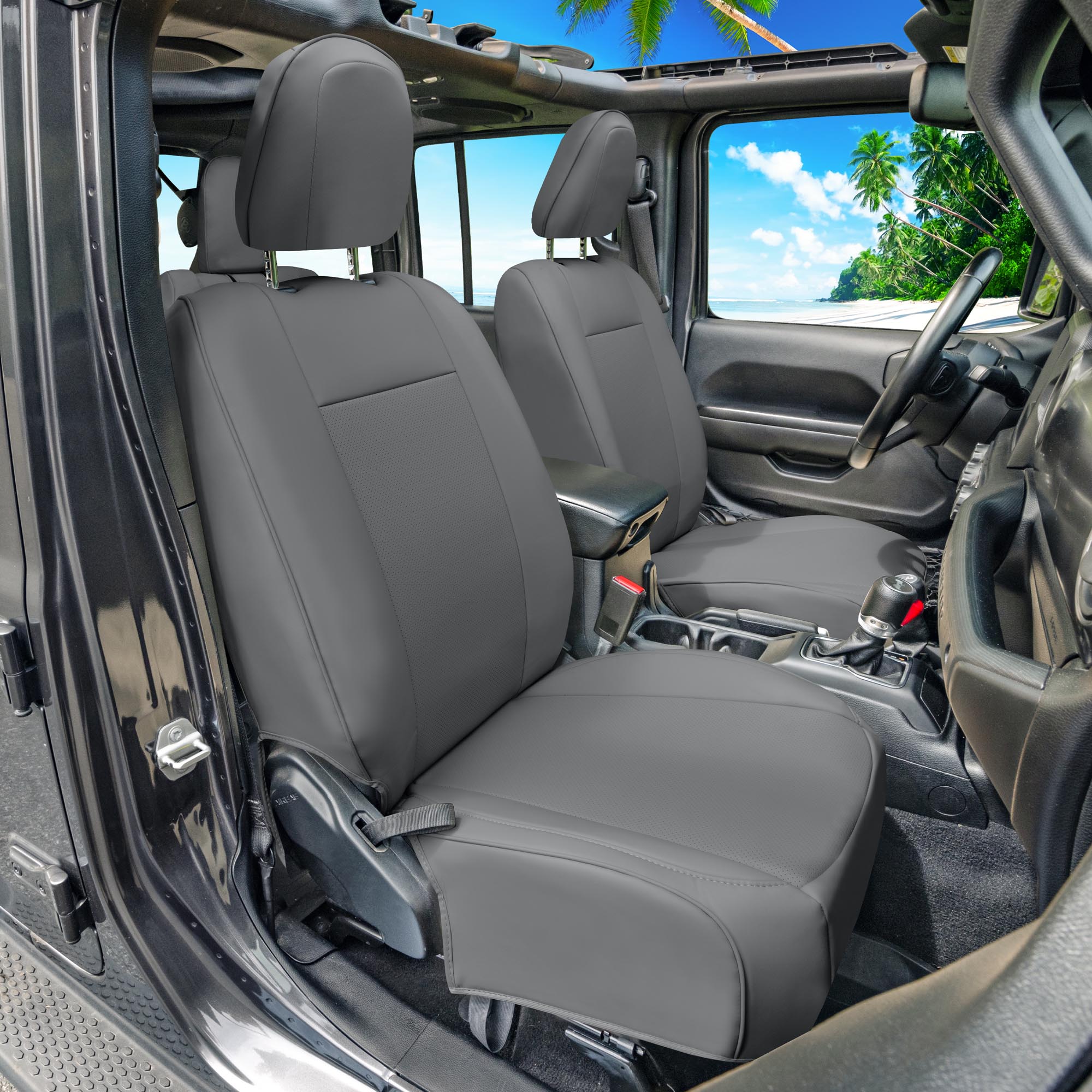 Jeep Wrangler JL 4-Door 2018-2023 -  Front Set Seat Covers - Solid Gray Faux Leather