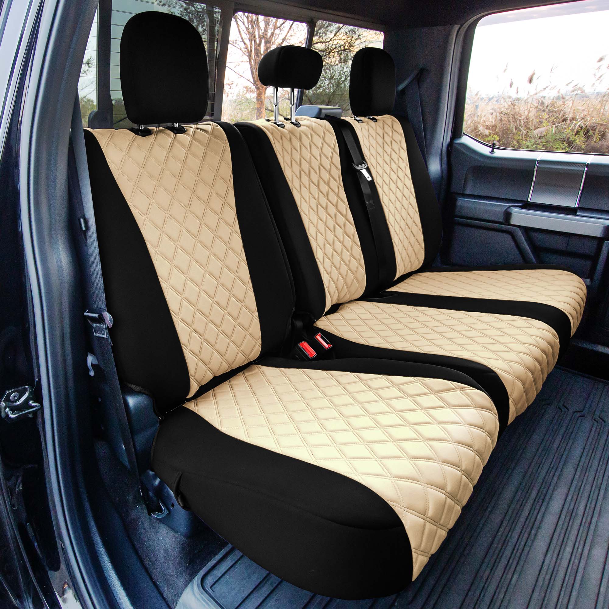 Ford F-150 2015-2024  - Ford F-250 F-350 F-450 2017-2022 - Rear Set Seat Covers - Beige Ultraflex Neoprene