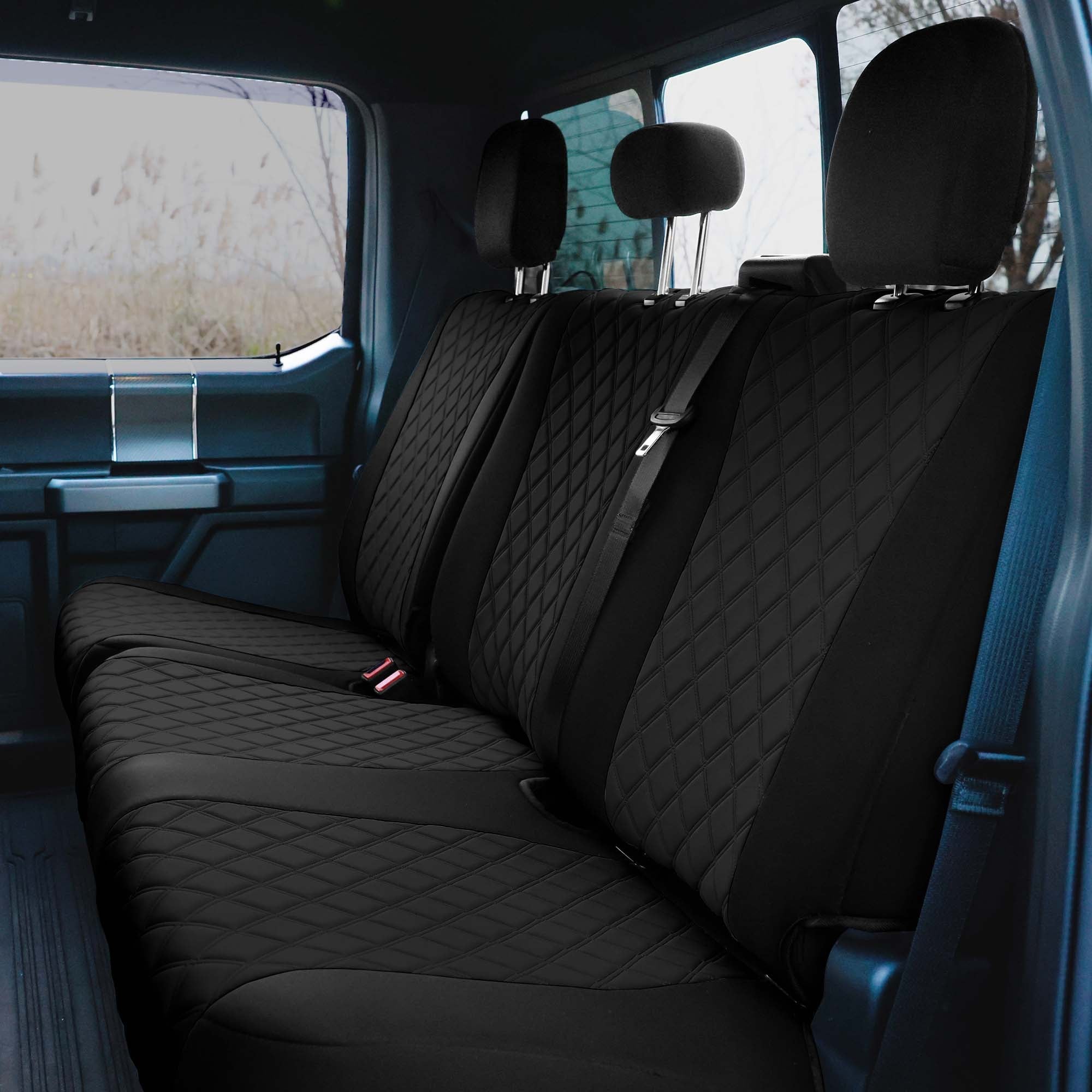 Ford F-150 2015-2024  - Ford F-250 F-350 F-450 2017-2022 - Rear Set Seat Covers - Black Ultraflex Neoprene