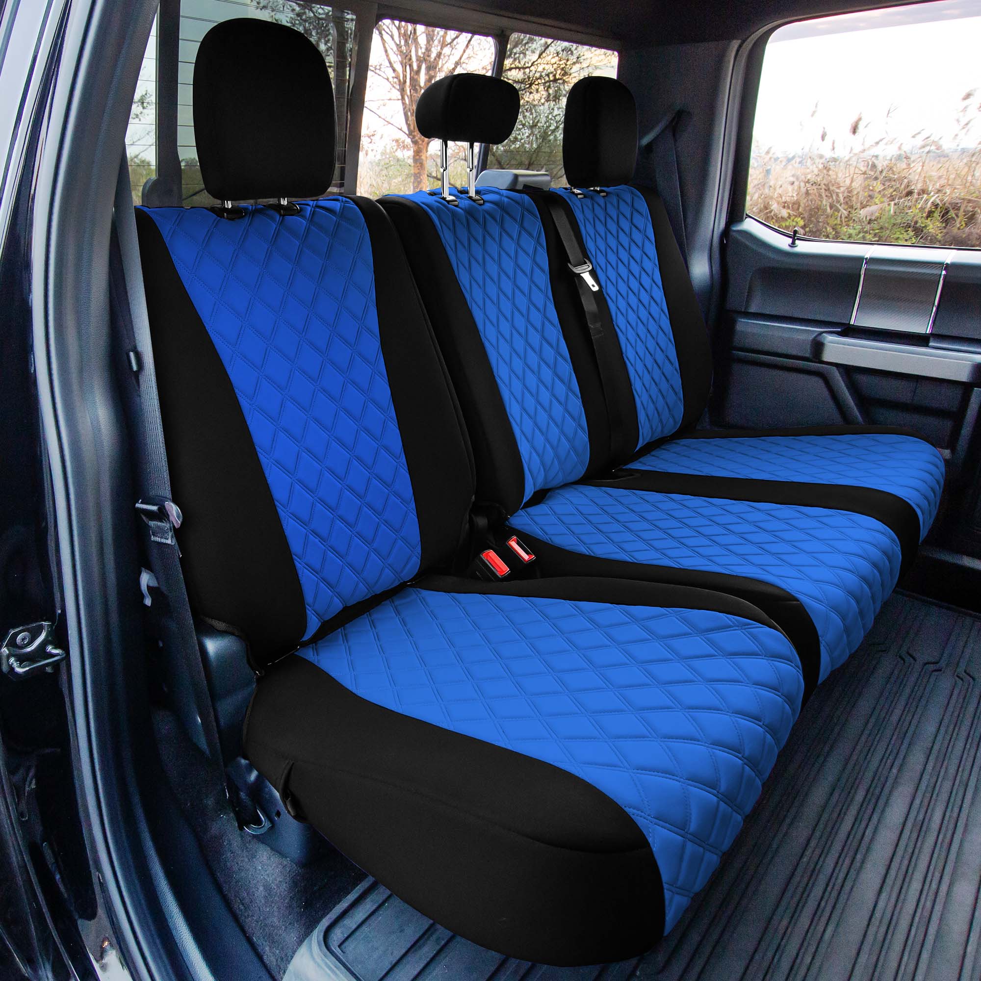 Ford F-150 2015-2024  - Ford F-250 F-350 F-450 2017-2022 - Rear Set Seat Covers - Blue Ultraflex Neoprene