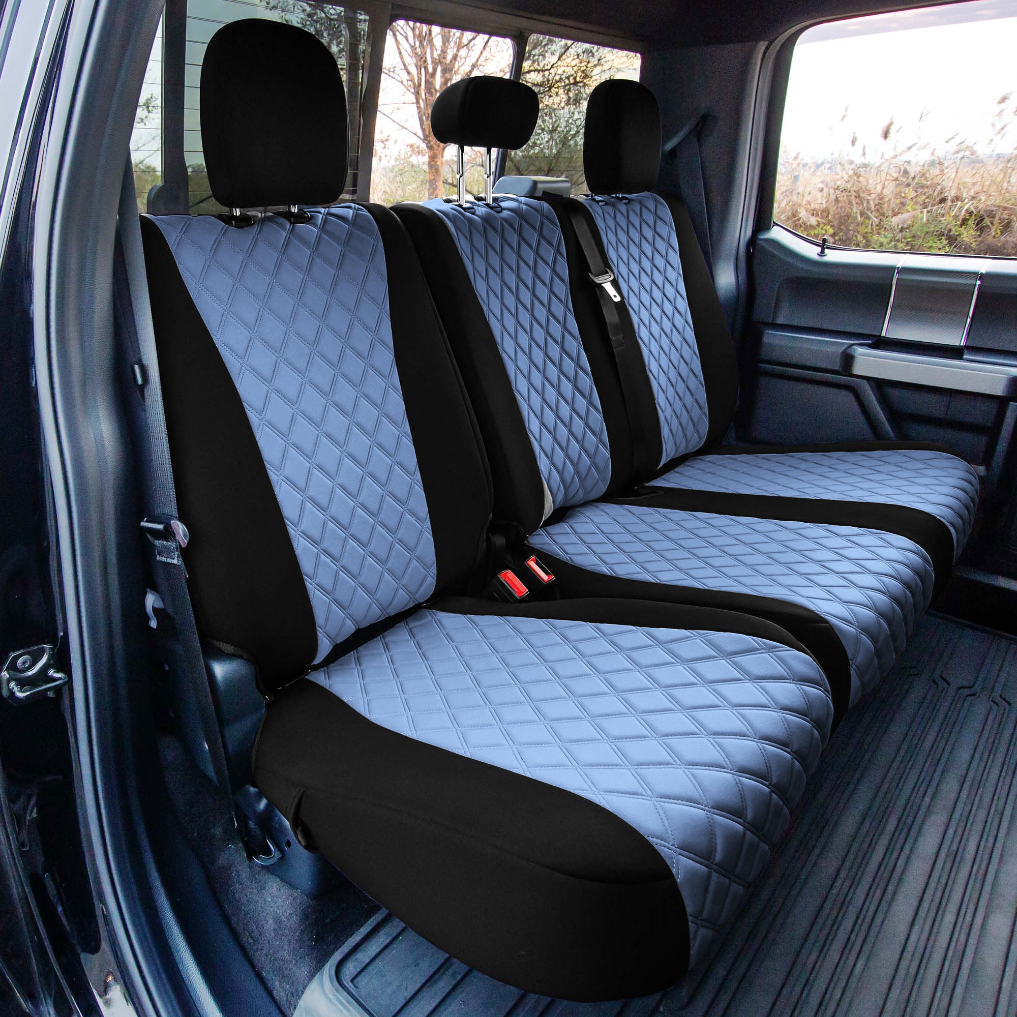 Ford F-150 2015-2024  - Ford F-250 F-350 F-450 2017-2022 - Rear Set Seat Covers - Blue Ultraflex Neoprene