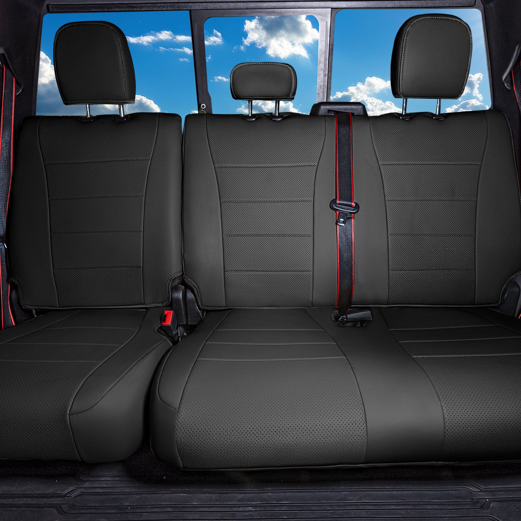 Ford F-150 2015-2024  - Ford F-250 F-350 F-450 2017-2022 - Rear Set Seat Covers - Black Faux Leather