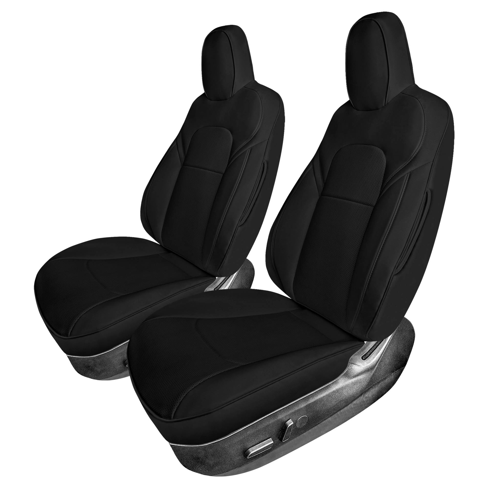 Tesla Model Y 2020 - 2022 - Front Set Seat Covers - Black Faux Leather
