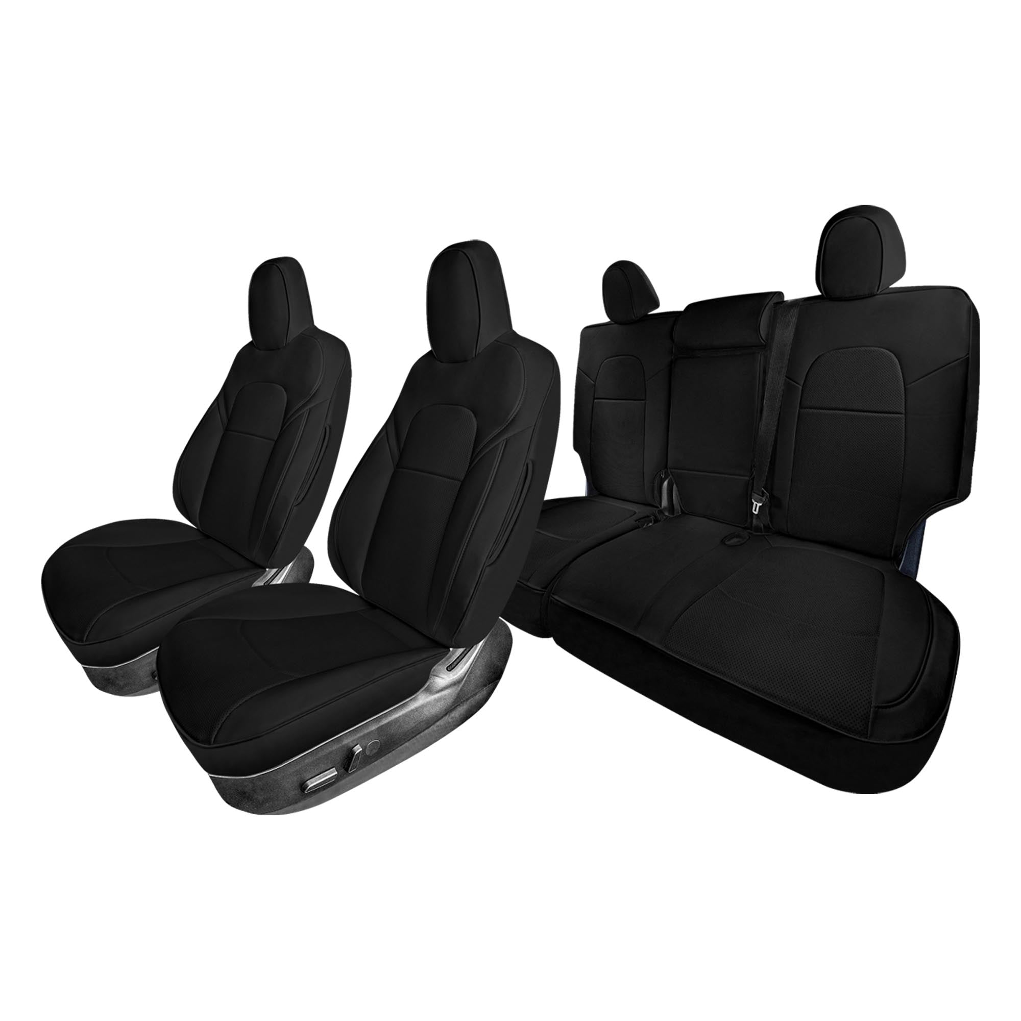 Tesla Model Y 2020 - 2022 - Full Set Seat Covers - Black Faux Leather