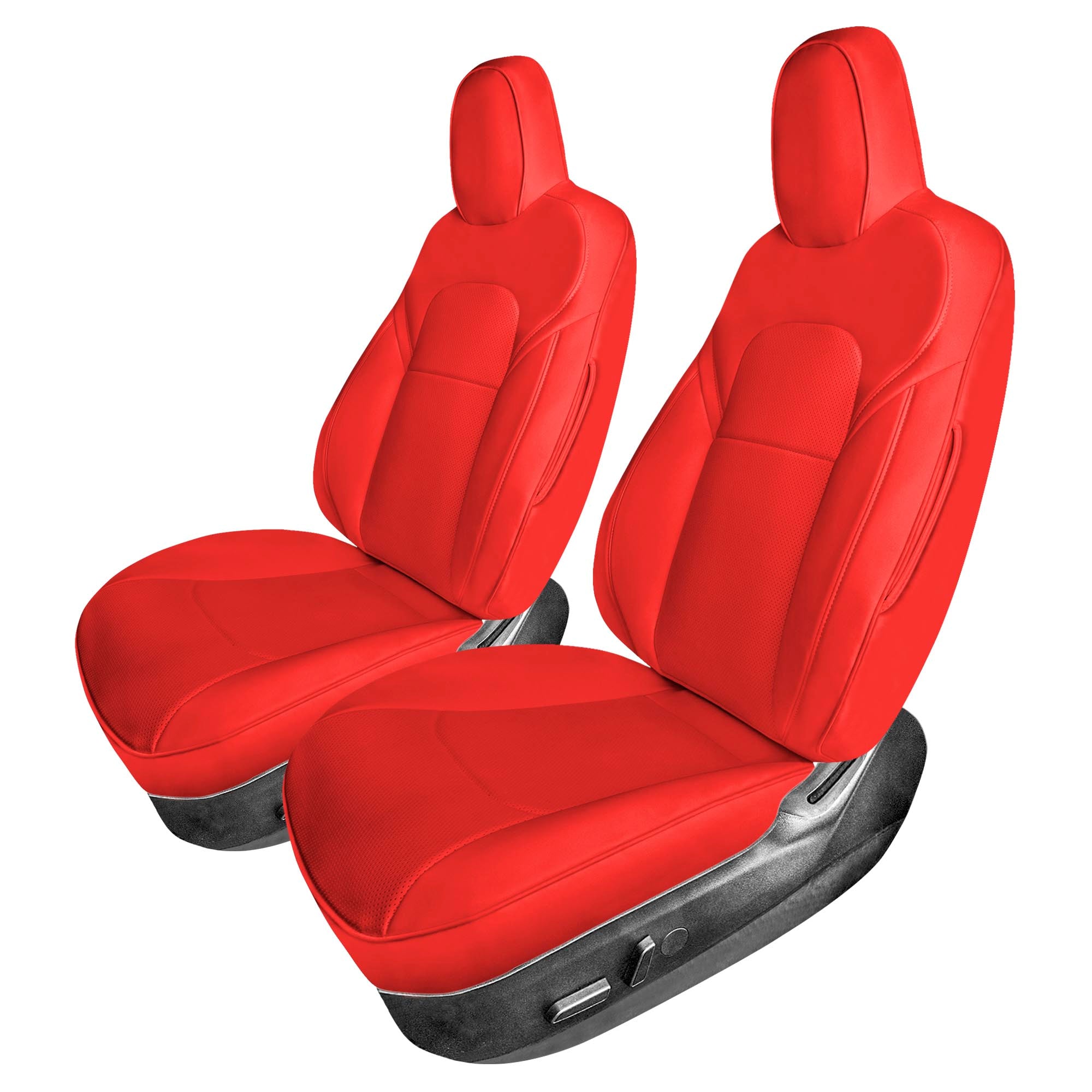 Tesla Model Y 2020 - 2024 - Front Set Seat Covers - Solid Red Faux Leather