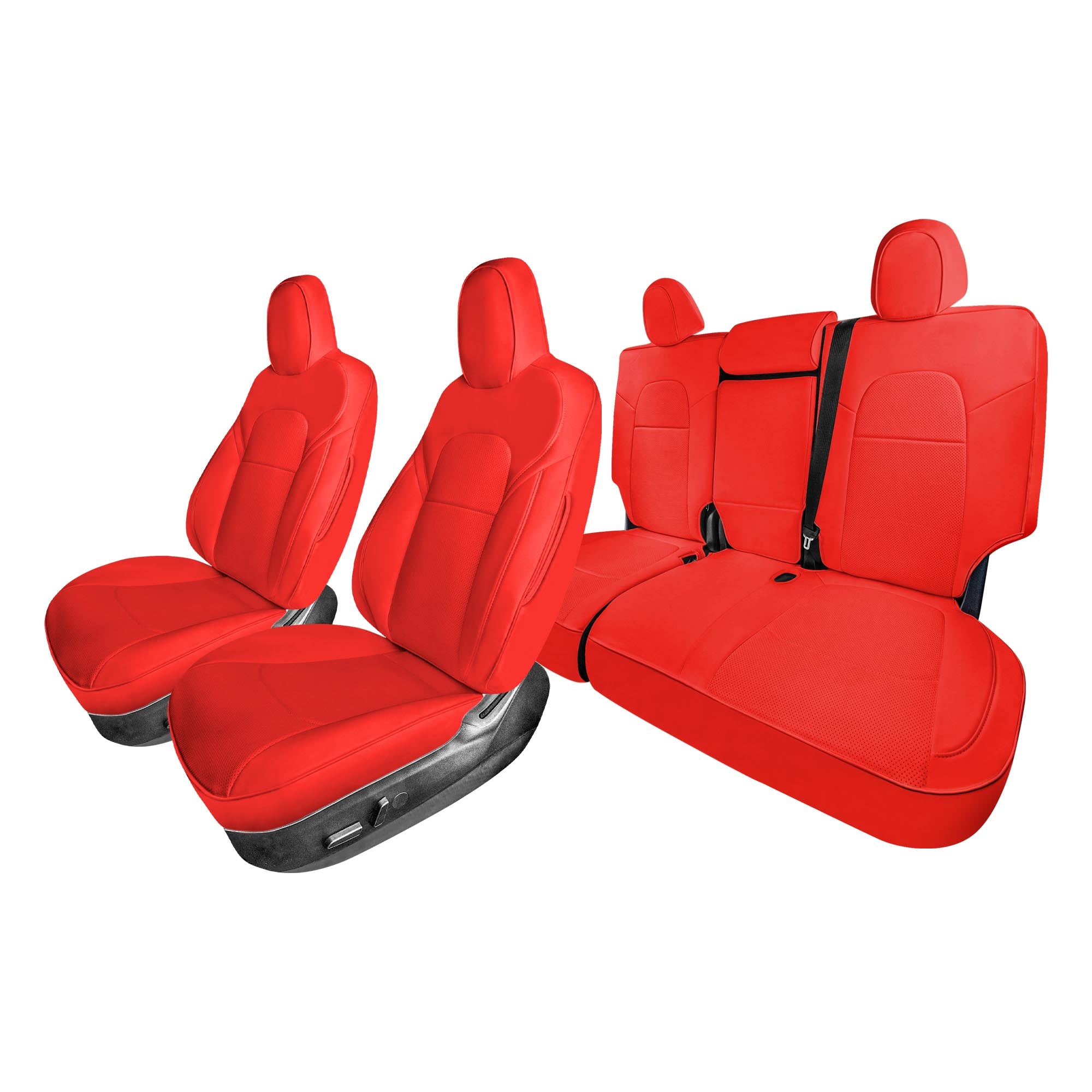 Tesla Model Y 2020 - 2022 - Full Set Seat Covers - Solid Red Faux Leather