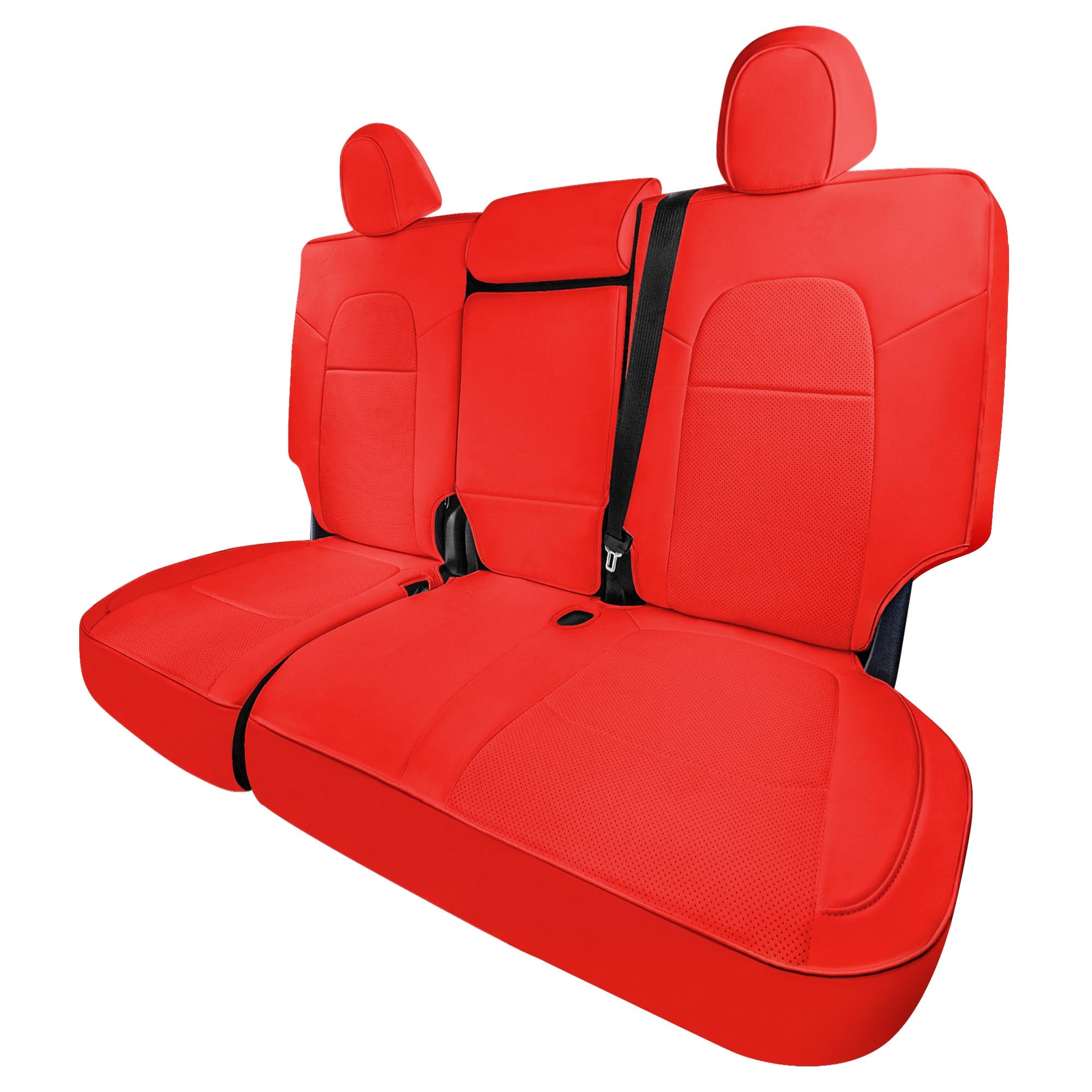 Tesla Model Y 2020 - 2024 - Rear Set Seat Covers - Solid Red Faux Leather