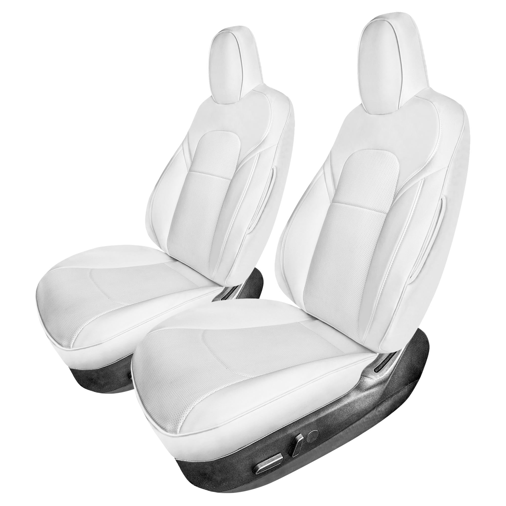 Tesla Model Y 2020 - 2024 - Front Set Seat Covers - Solid White Faux Leather