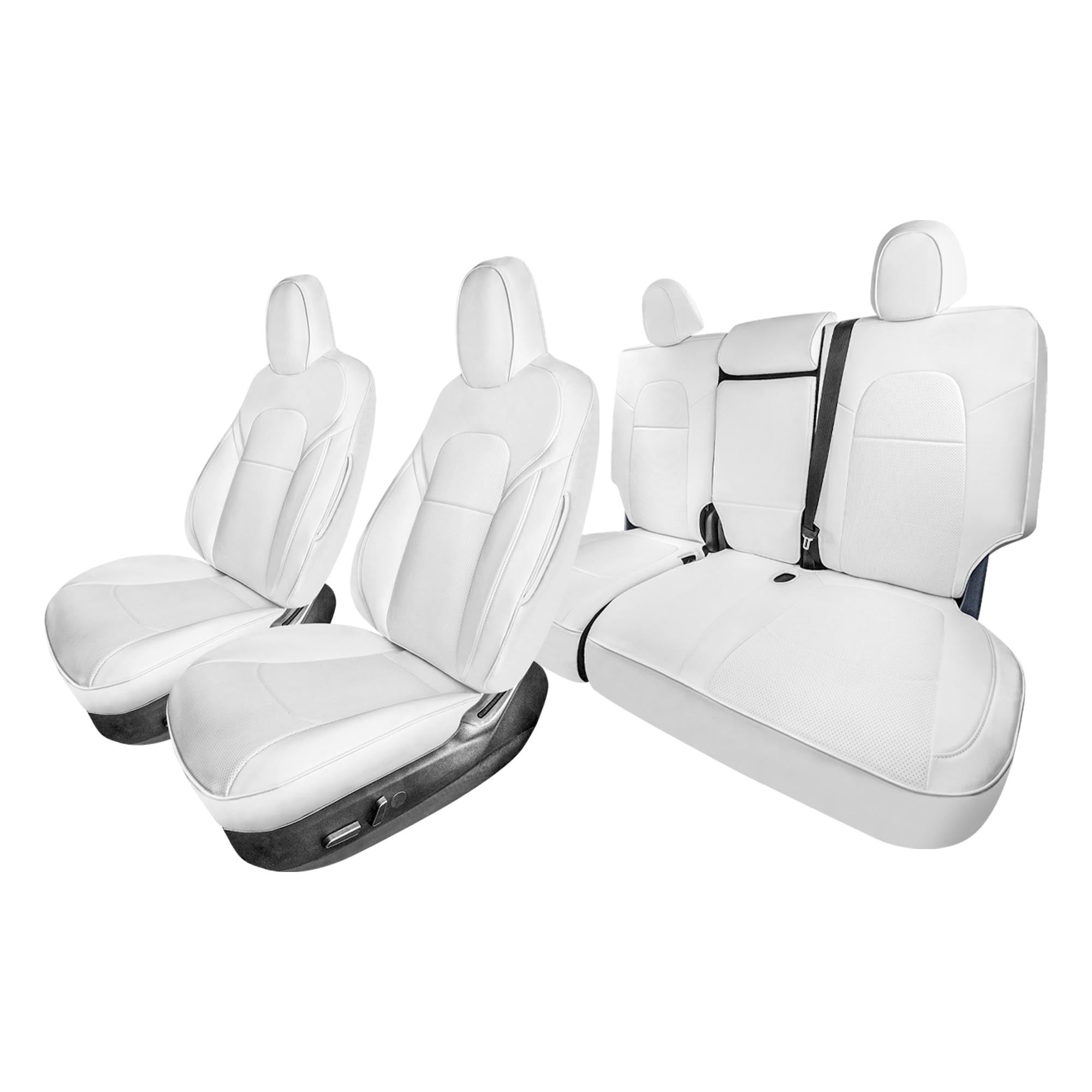 Tesla Model Y 2020 - 2024 - Full Set Seat Covers - Solid White Faux Leather