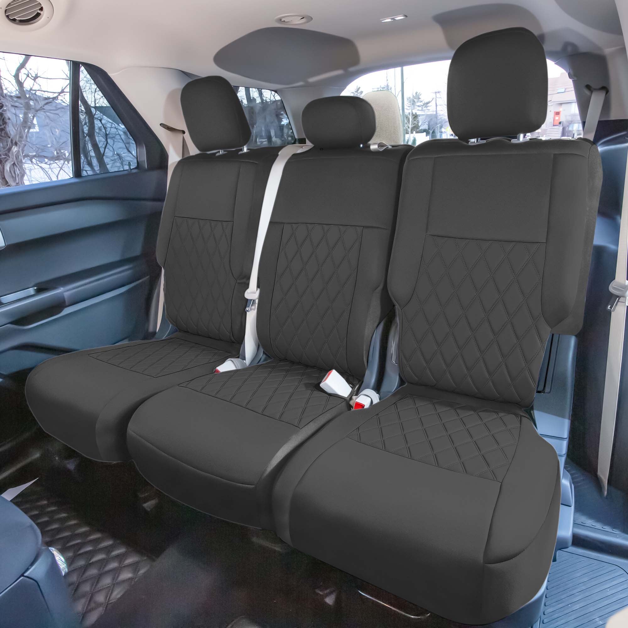 Ford Explorer Base 2020-2024  - 2nd Row Set Seat Covers  -  Black Ultraflex Neoprene