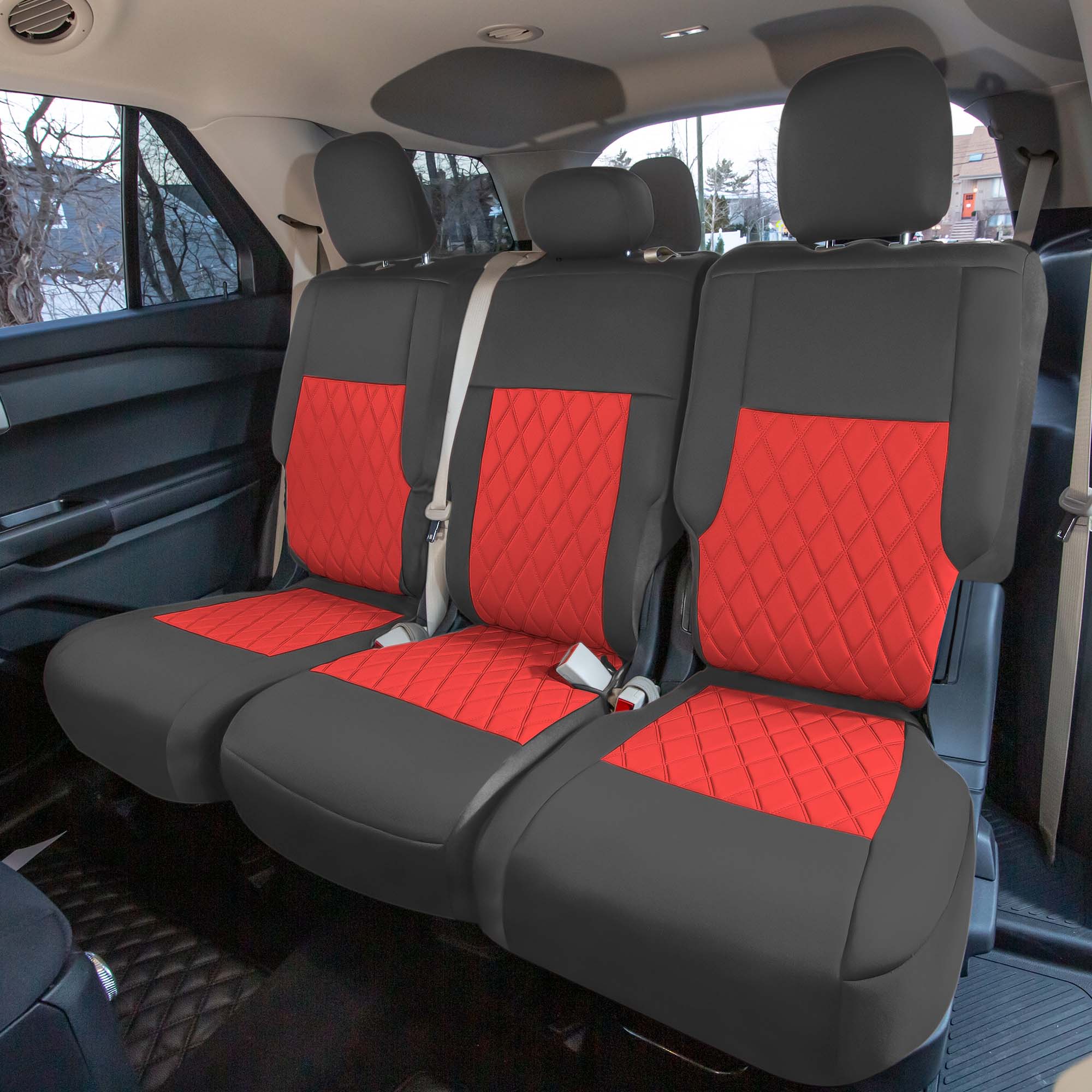 Ford Explorer Base 2020-2024  - 2nd Row Set Seat Covers  -  Red Ultraflex Neoprene