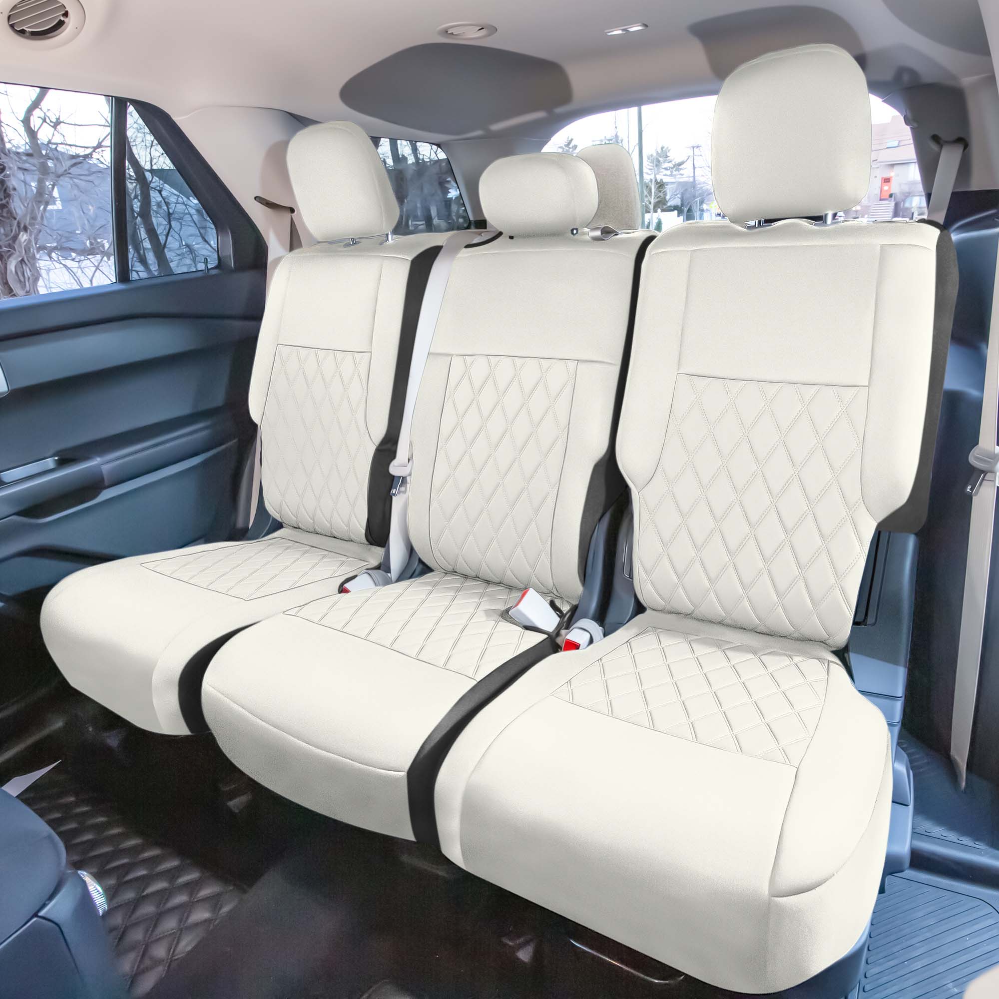 Ford Explorer Base 2020-2024  - 2nd Row Set Seat Covers  -  Solid Beige Ultraflex Neoprene
