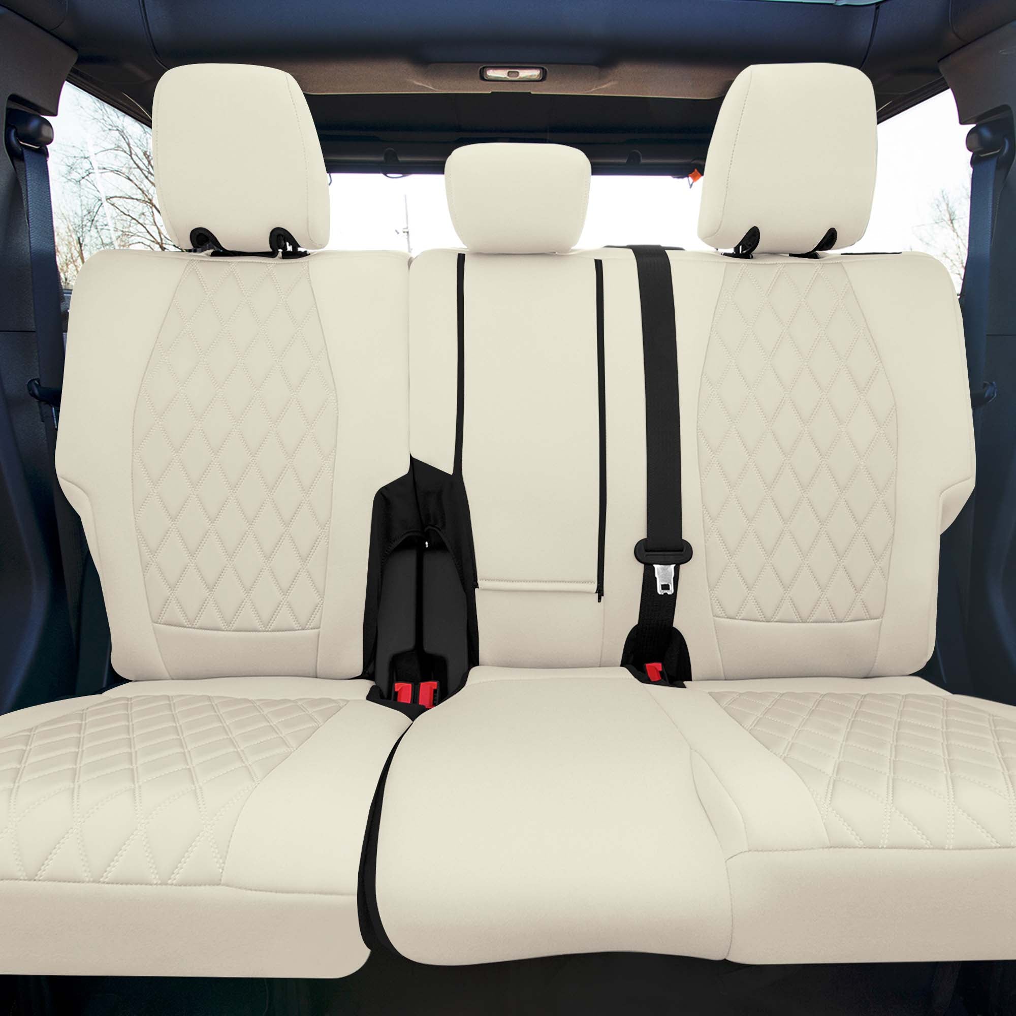 Ford Bronco Full Size SUV 2021-2024 - Rear Set Seat Covers  - Solid Beige Ultraflex Neoprene
