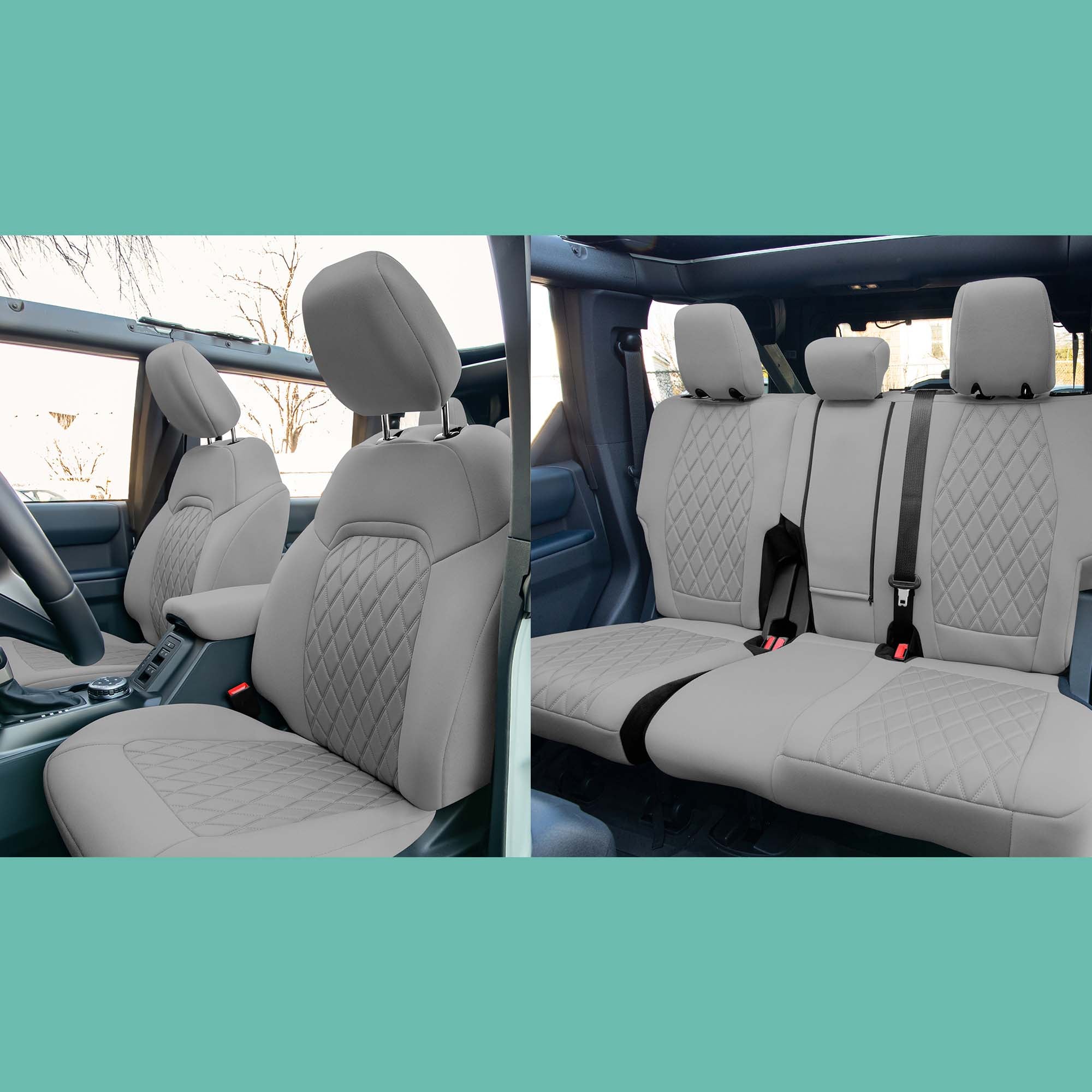 Ford Bronco Full Size SUV 2021-2024 - Full Set Seat Covers  - Solid Gray Ultraflex Neoprene