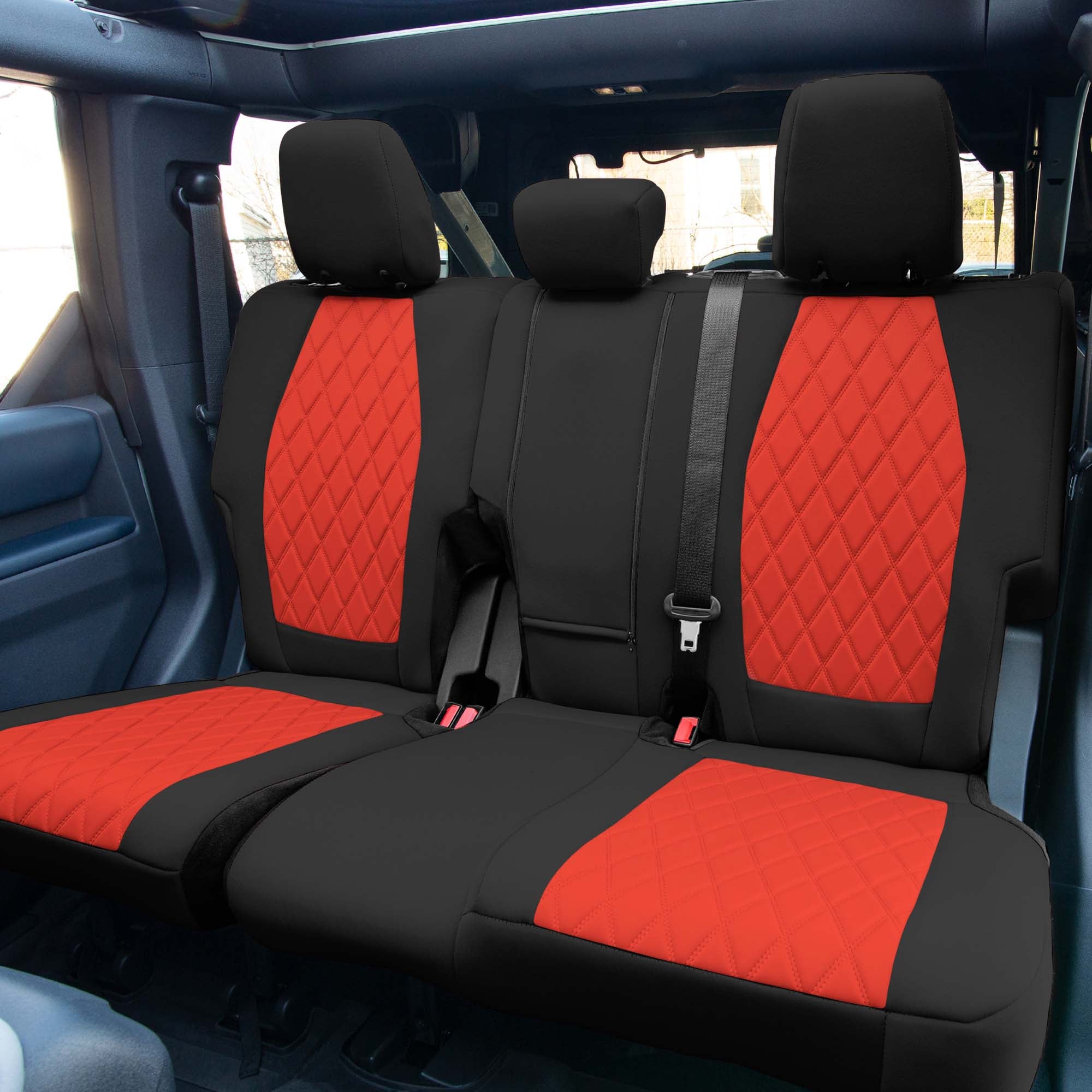 Ford Bronco Full Size SUV 2021-2024 - Rear Set Seat Covers  - Red Ultraflex Neoprene