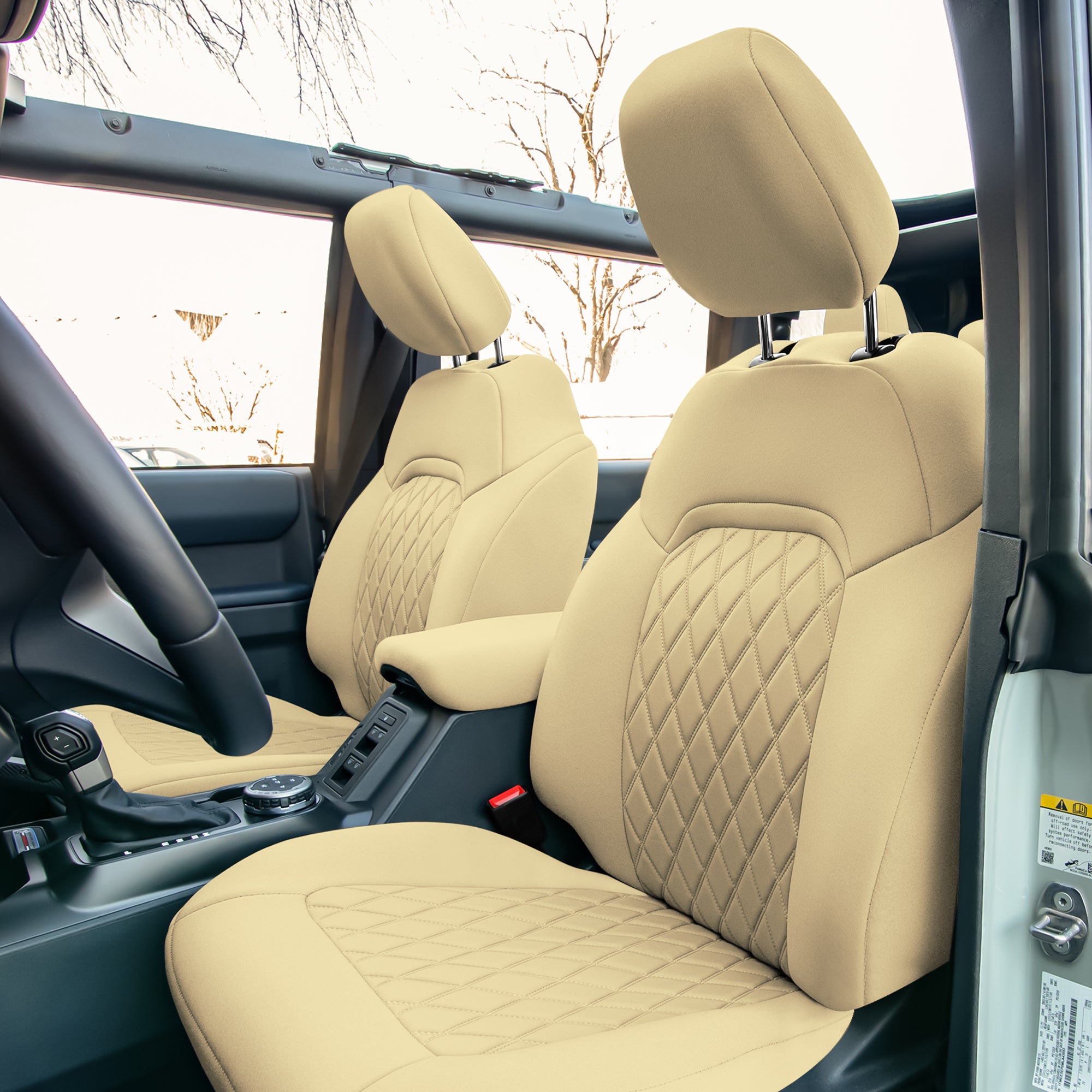 Ford Bronco Full Size SUV 2021-2024 - Full Set Seat Covers  - Solid Beige Ultraflex Neoprene