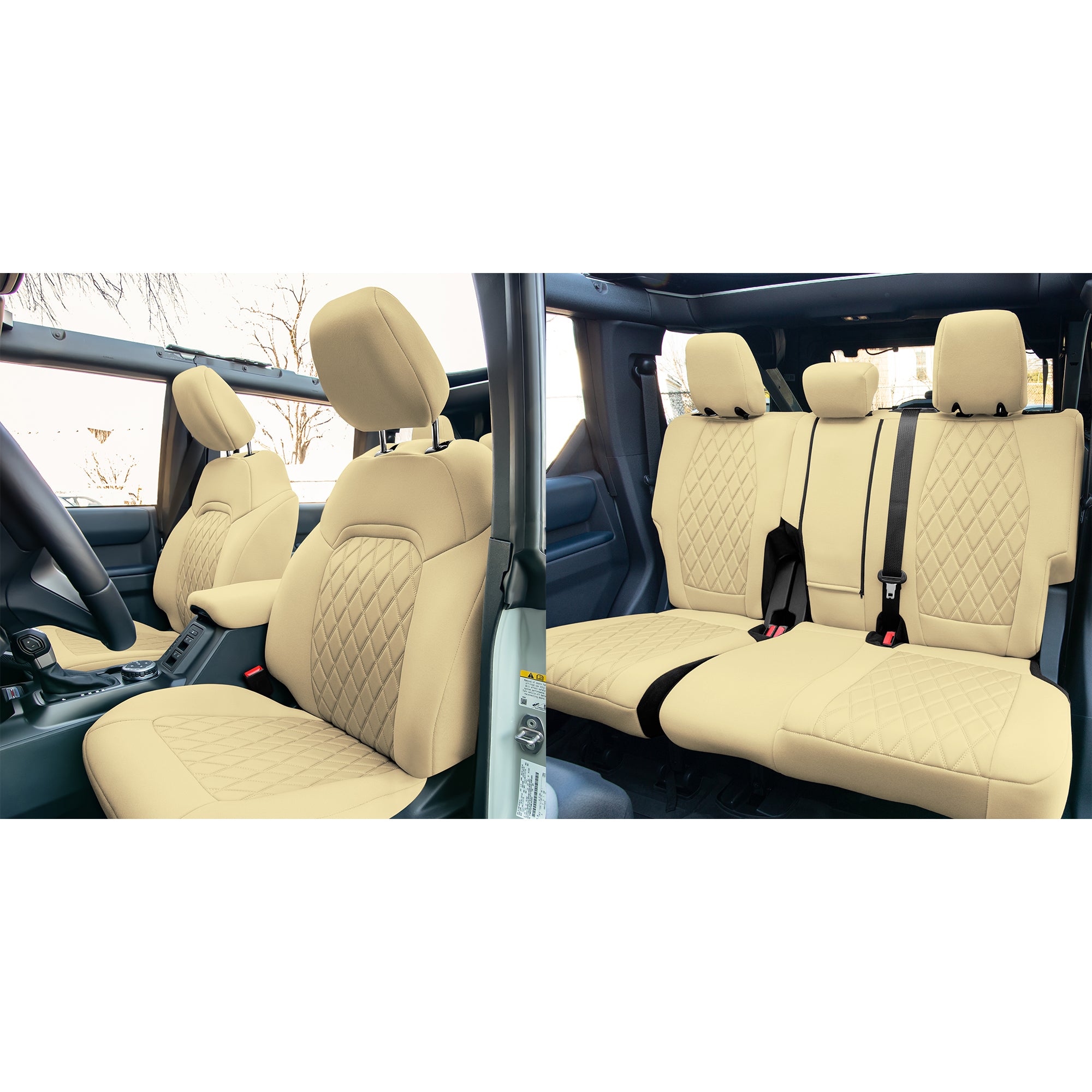 Ford Bronco Full Size SUV 2021-2024 - Full Set Seat Covers  - Solid Beige Ultraflex Neoprene