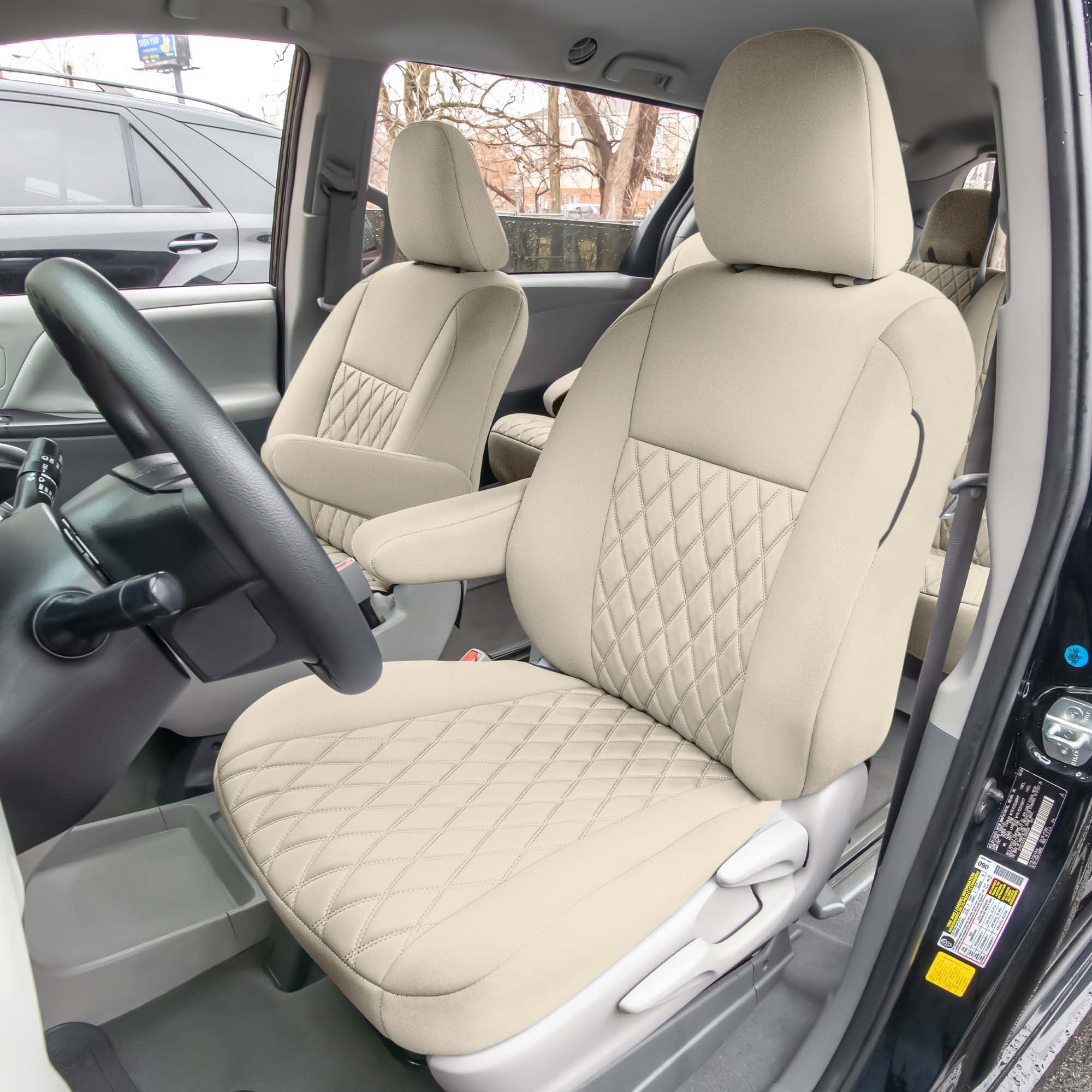 Toyota Sienna - 2011 - 2020 - Full Set Seat Covers - Solid Beige Ultraflex Neoprene