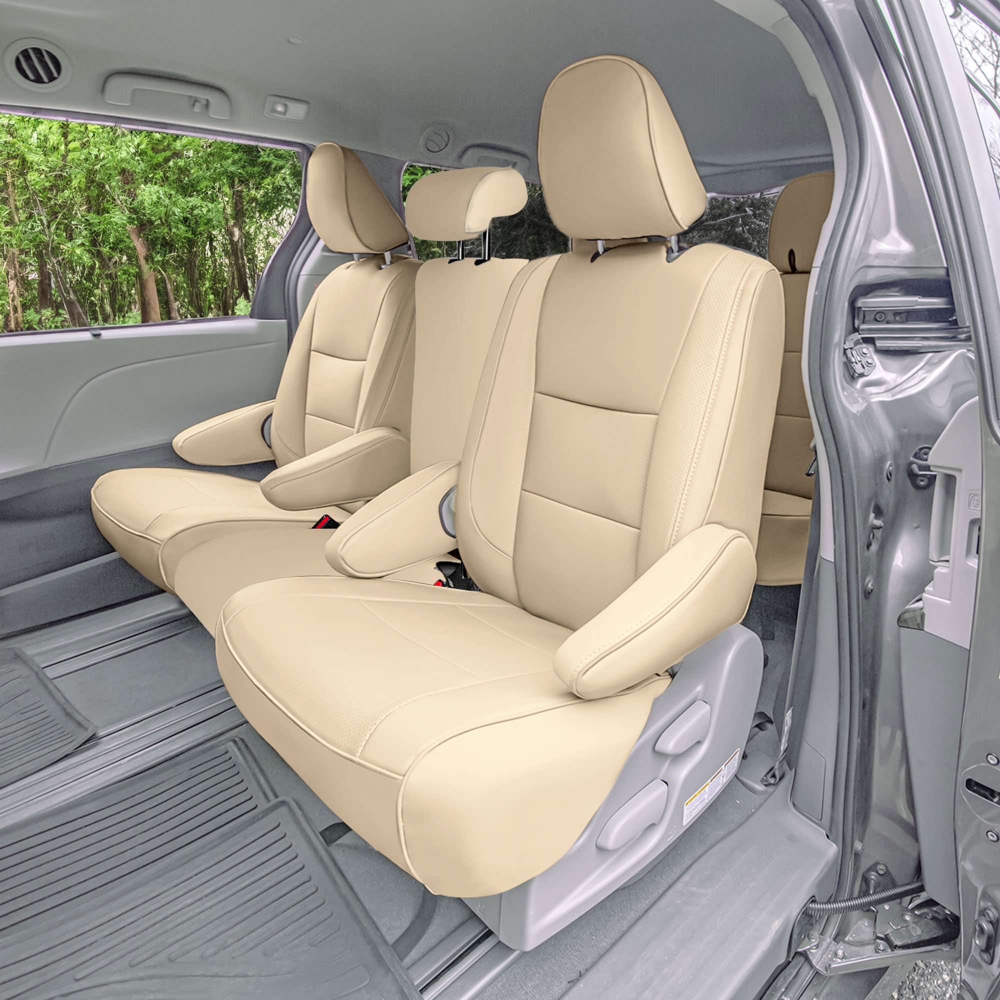 Toyota Sienna 8 Passenger 2011 - 2020 - 2nd Row Set Seat Covers - Solid Beige Faux Leather