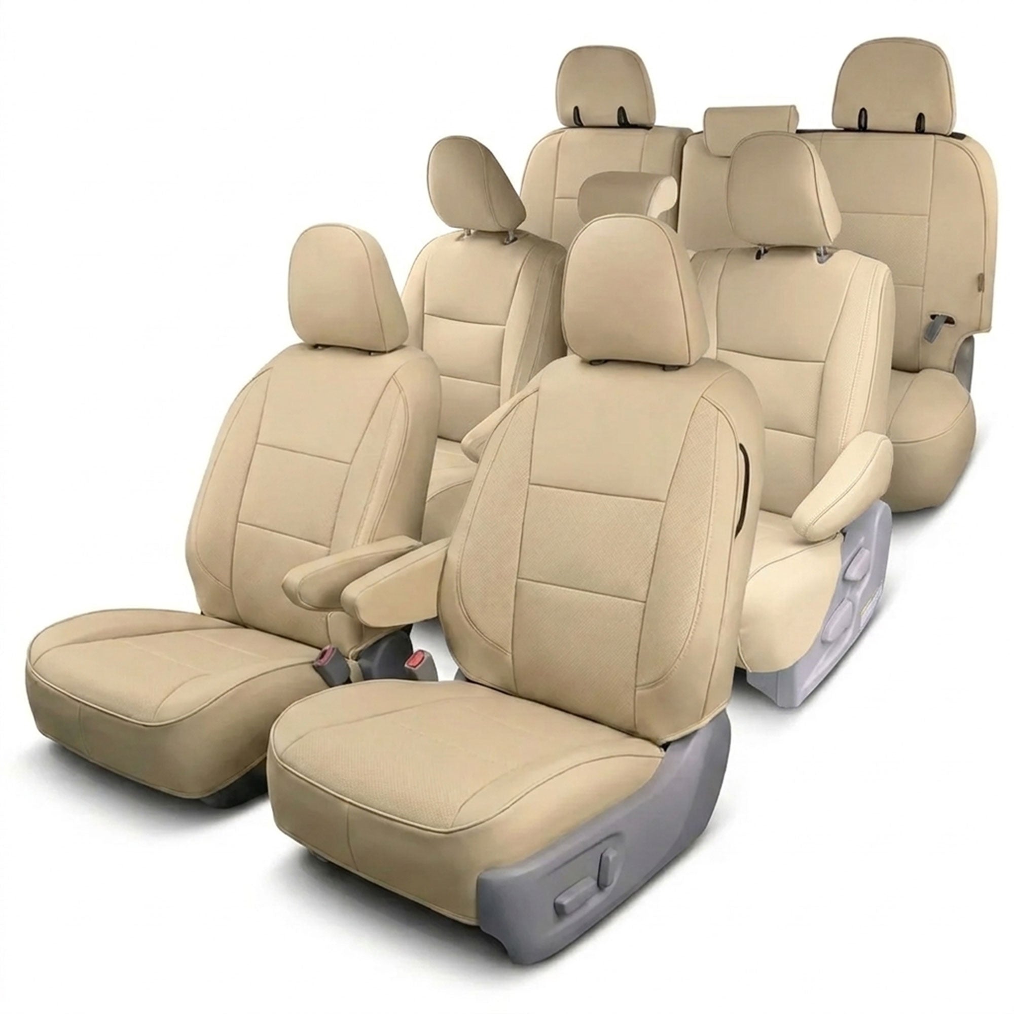 Toyota Sienna 8 Passenger 2011 - 2020 - Full Set Seat Covers - Solid Beige Faux Leather