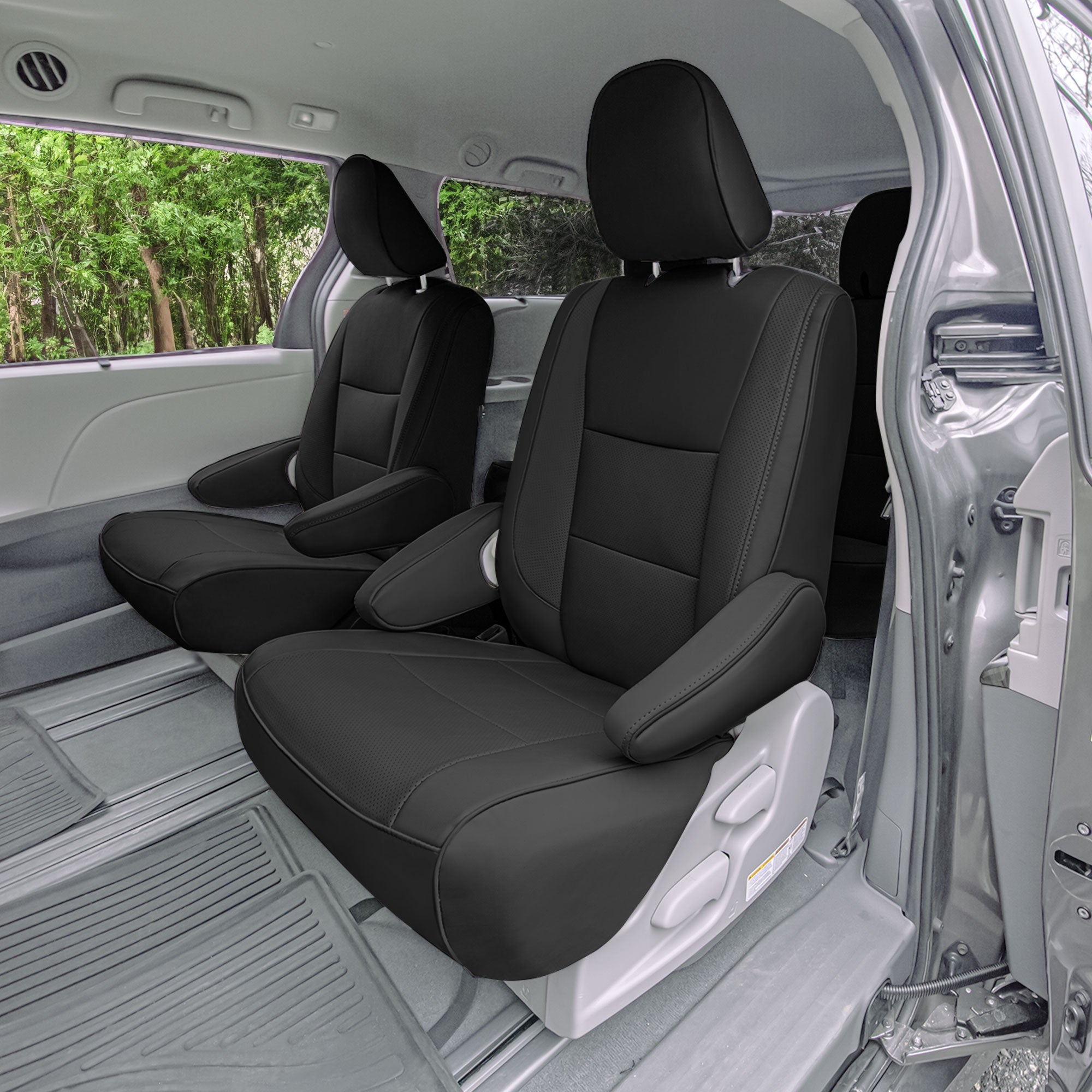Toyota Sienna 7 Passenger - 2021 - 2024 - 2nd Row Set Seat Covers - Black Faux Leather
