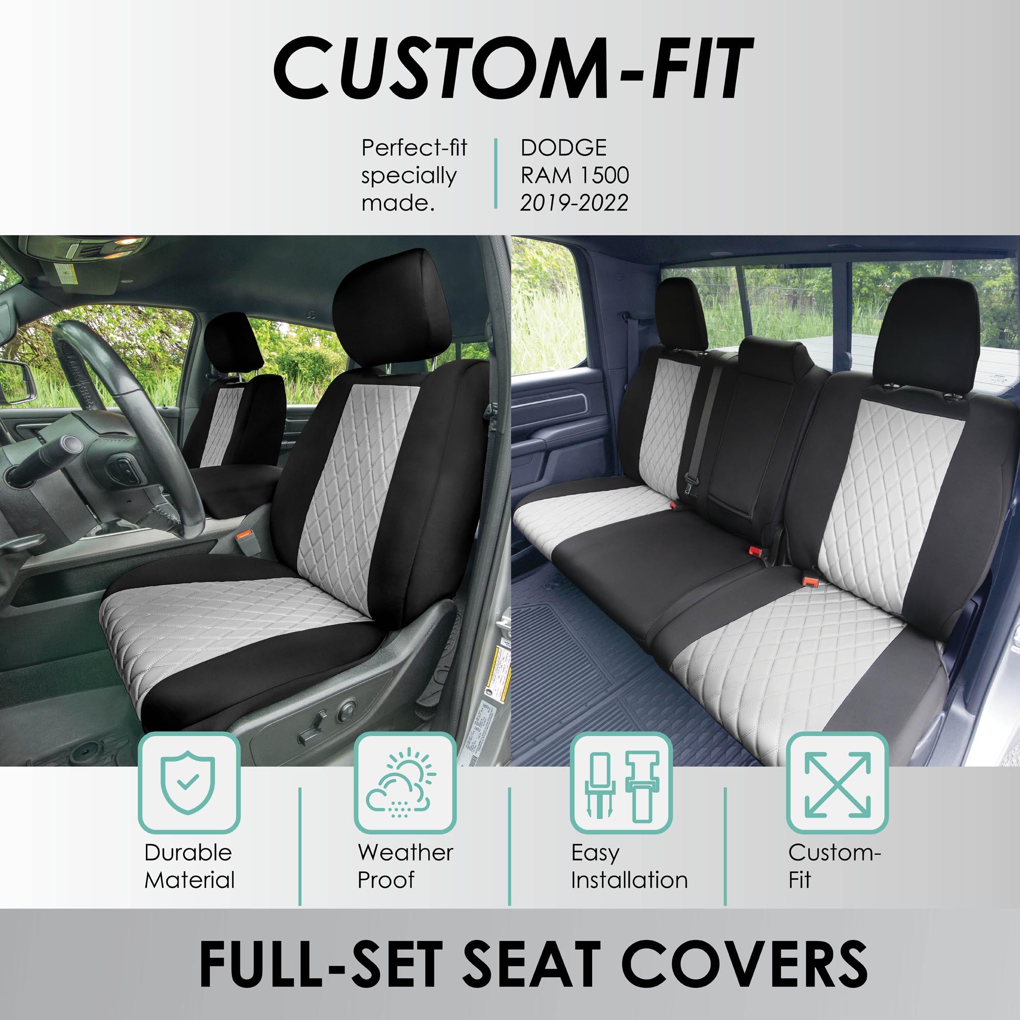 Dodge Ram 1500 2019-2022 - Full Set Seat Covers - Gray Neoprene