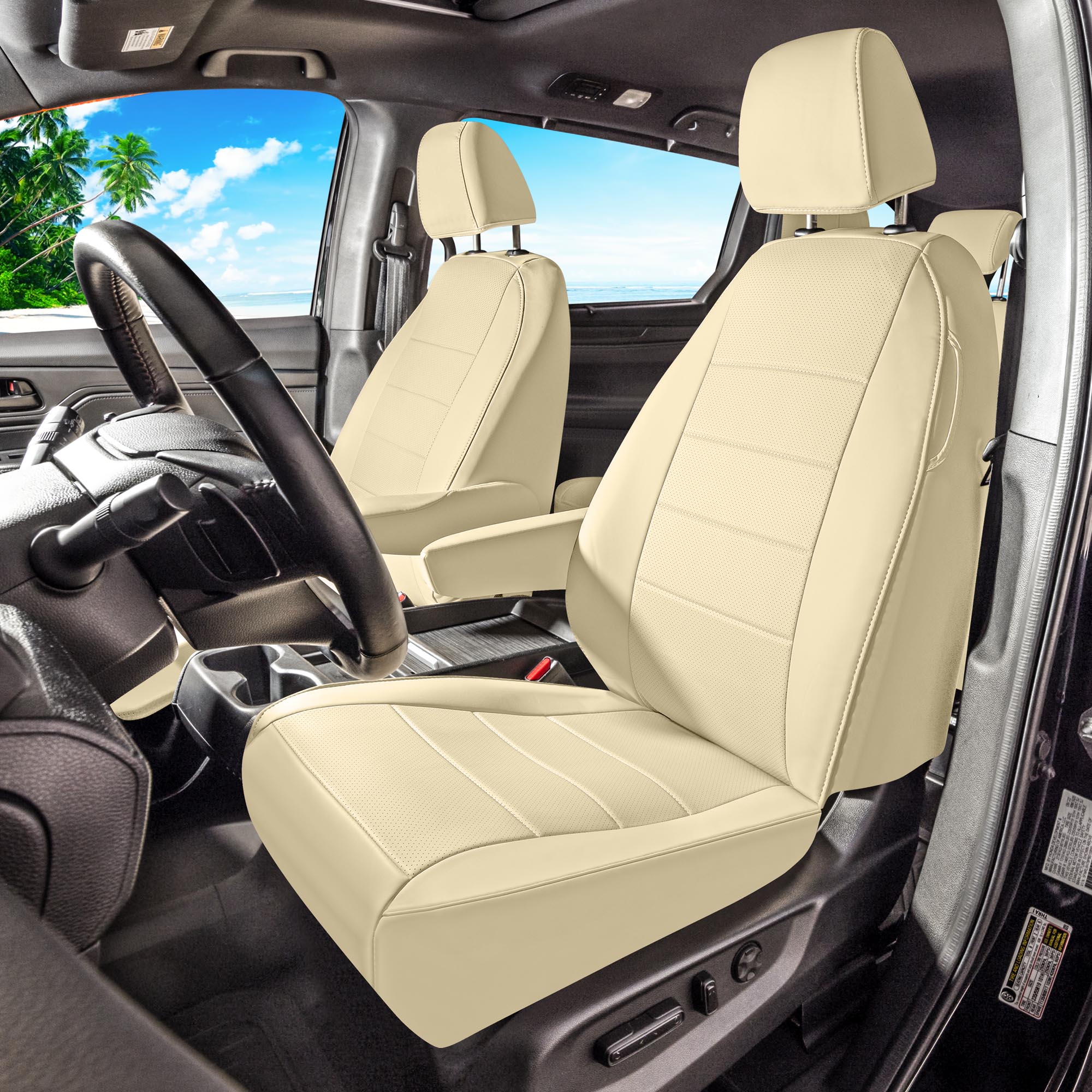 Honda Odyssey 2018 - 2025 - Front Set Seat Covers - Solid Beige Faux Leather