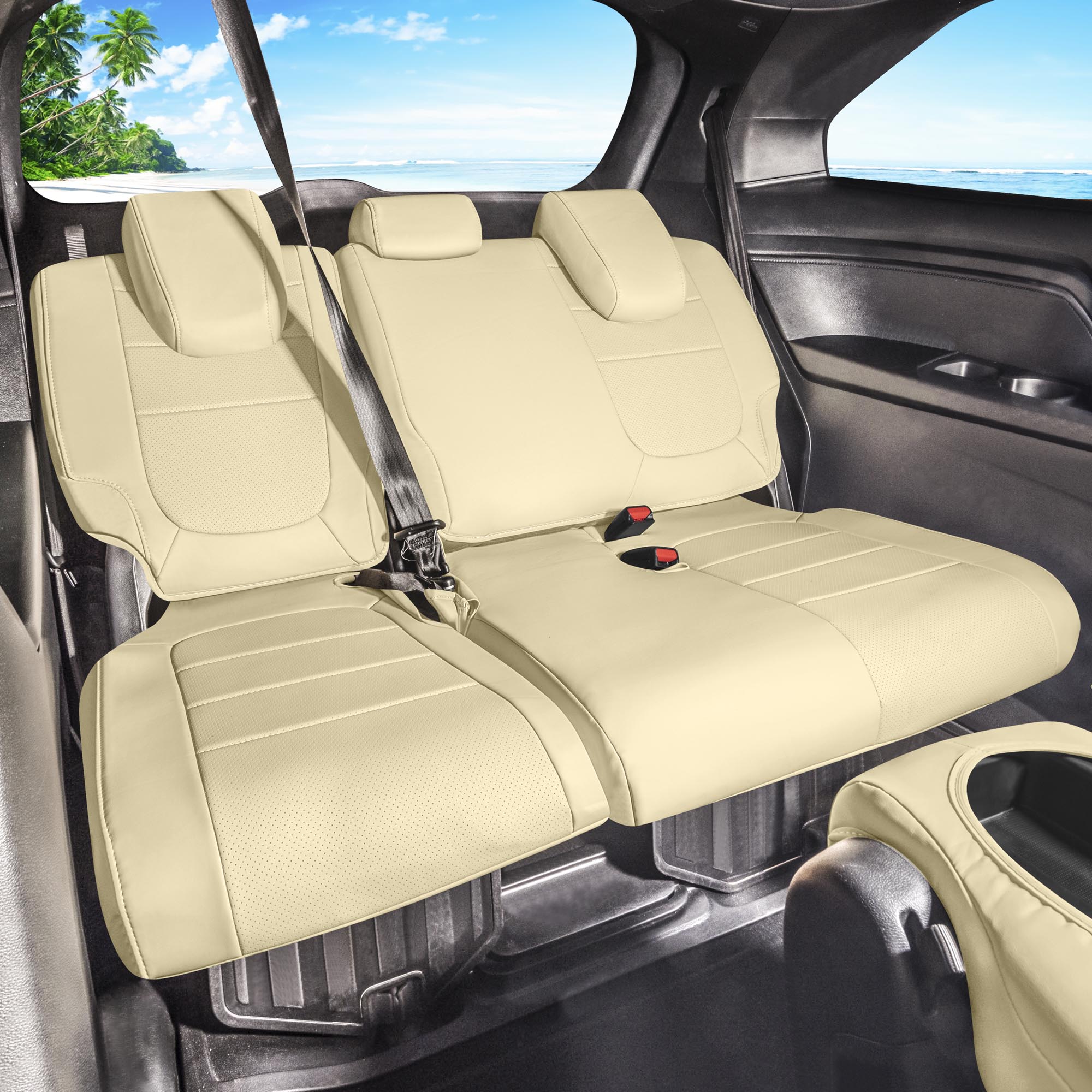 Honda Odyssey 2018 - 2025 - 3rd Row Seat Covers - Solid Beige Faux Leather