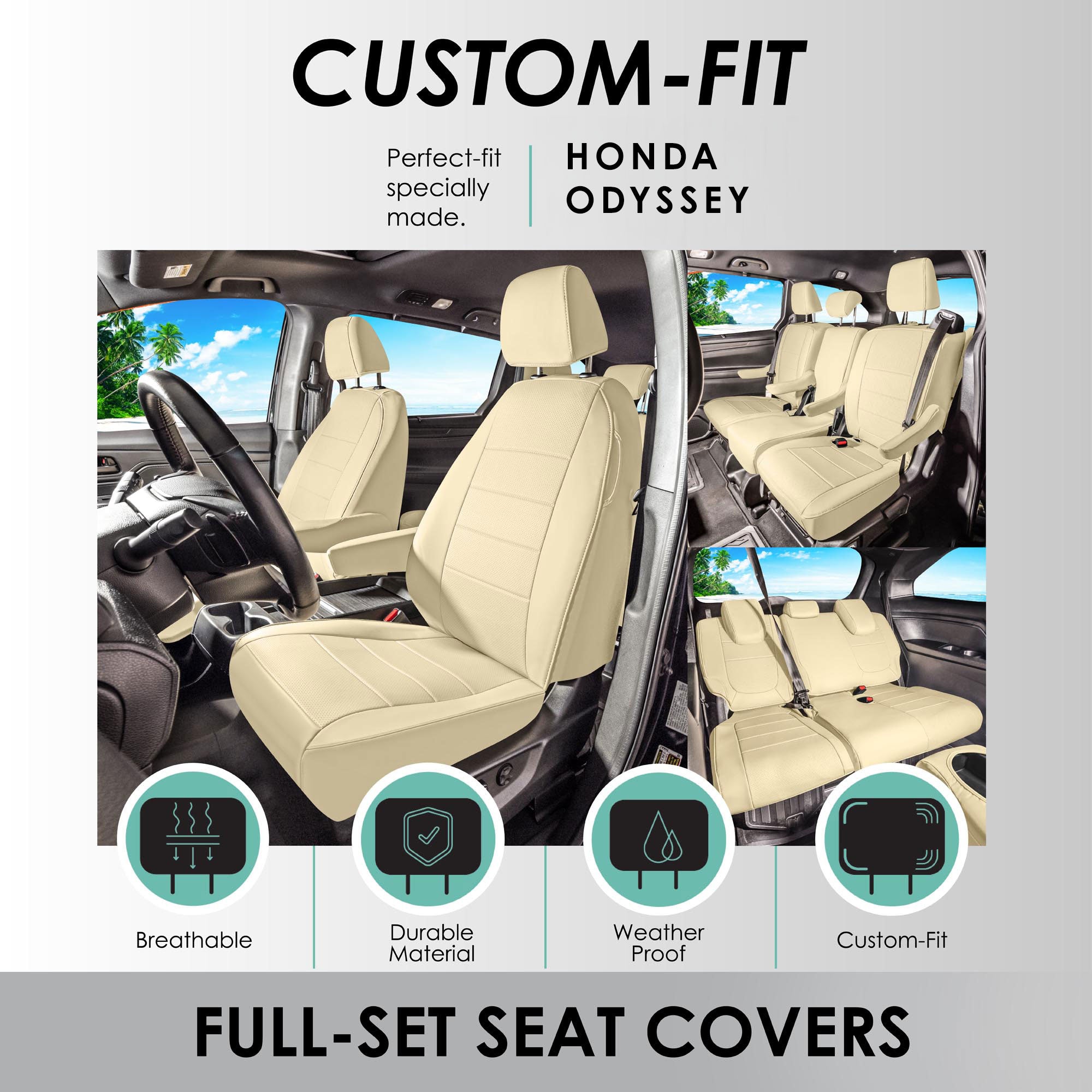 Honda Odyssey 2018 - 2025  - Full Set Seat Covers - Solid Beige Faux Leather