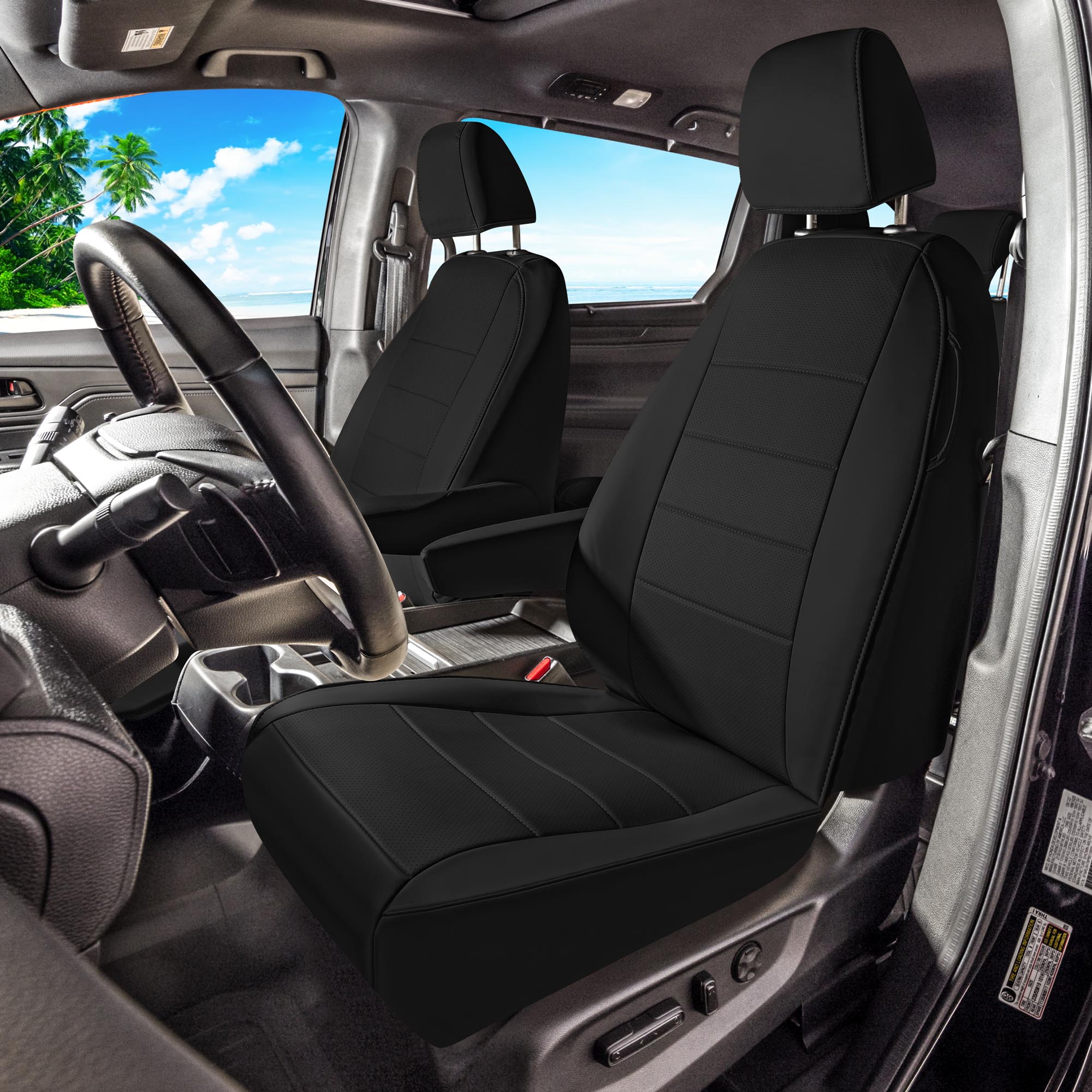 Honda Odyssey 2018 - 2025 - Front Set Seat Covers - Black Faux Leather