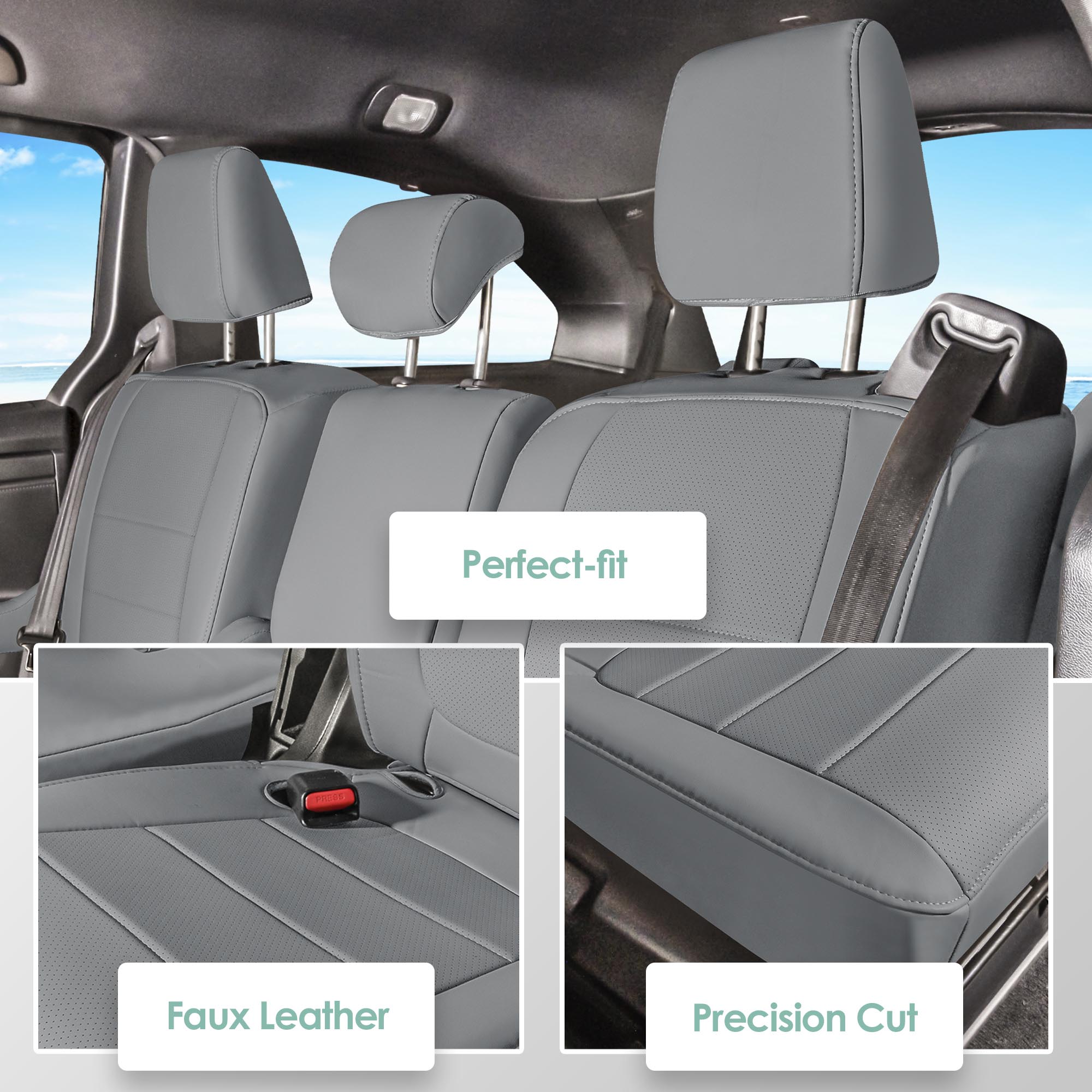 Honda Odyssey 2018 - 2025  - 2nd Row Seat Covers - Solid Gray Faux Leather