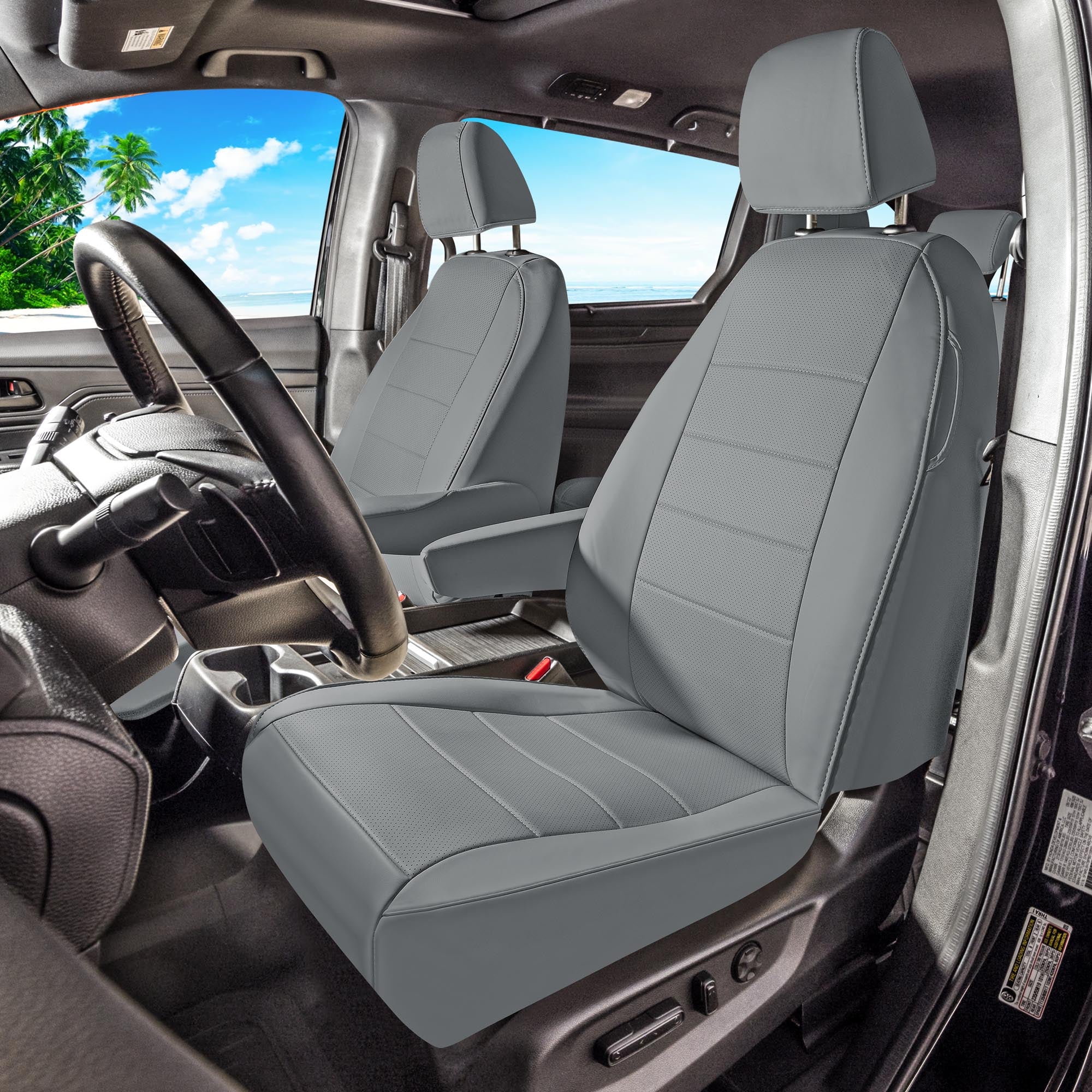 Honda Odyssey 2018 - 2025 - Front Set Seat Covers - Solid Gray Faux Leather