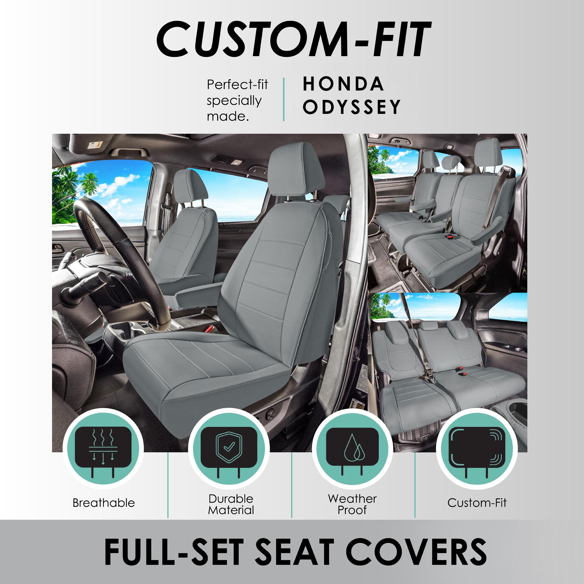 Honda Odyssey 2018 - 2025 - Full Set Seat Covers - Solid Gray Faux Leather