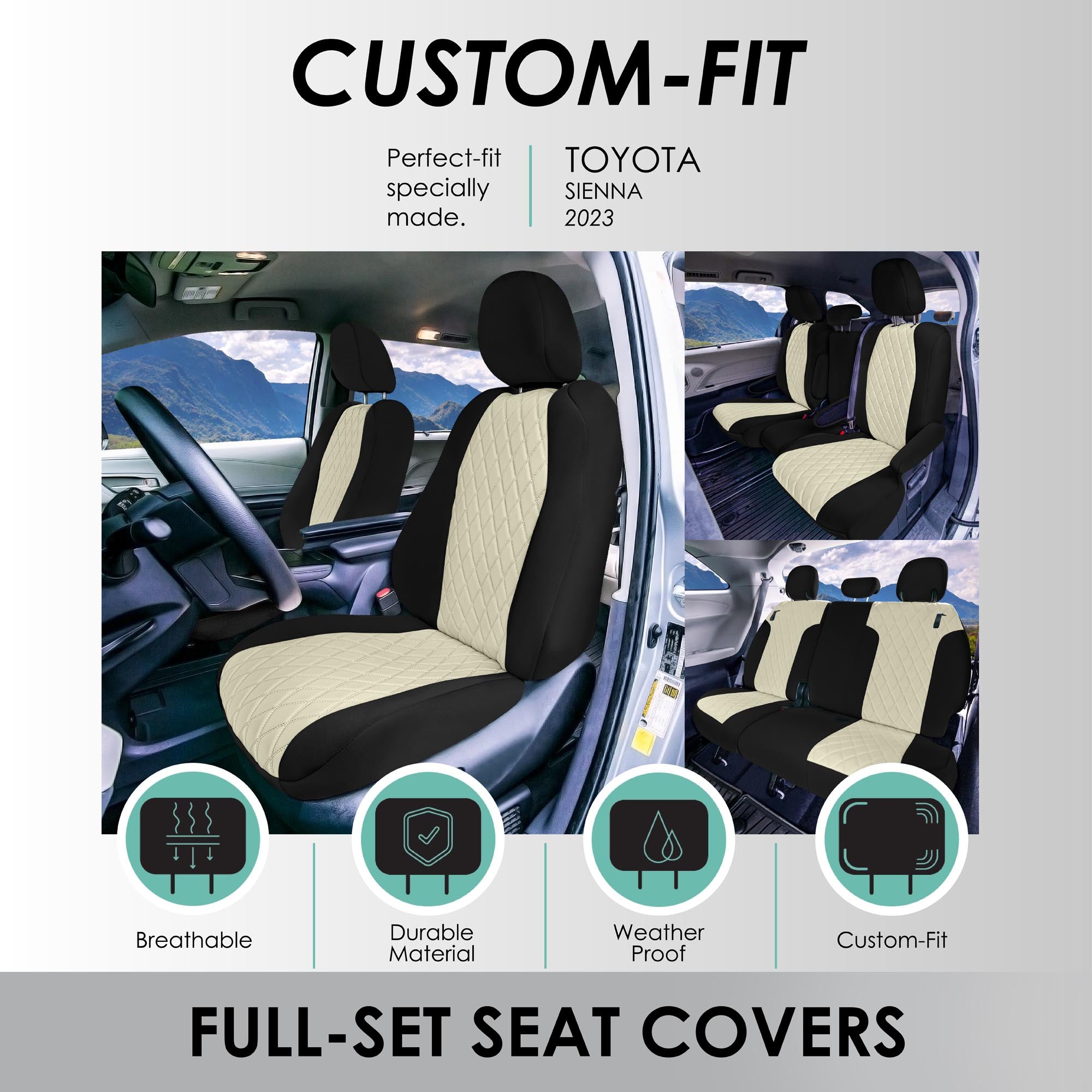 Toyota Sienna 8 Passenger - 2021 - 2024 - Full Set Seat Covers - Beige Ultraflex Neoprene