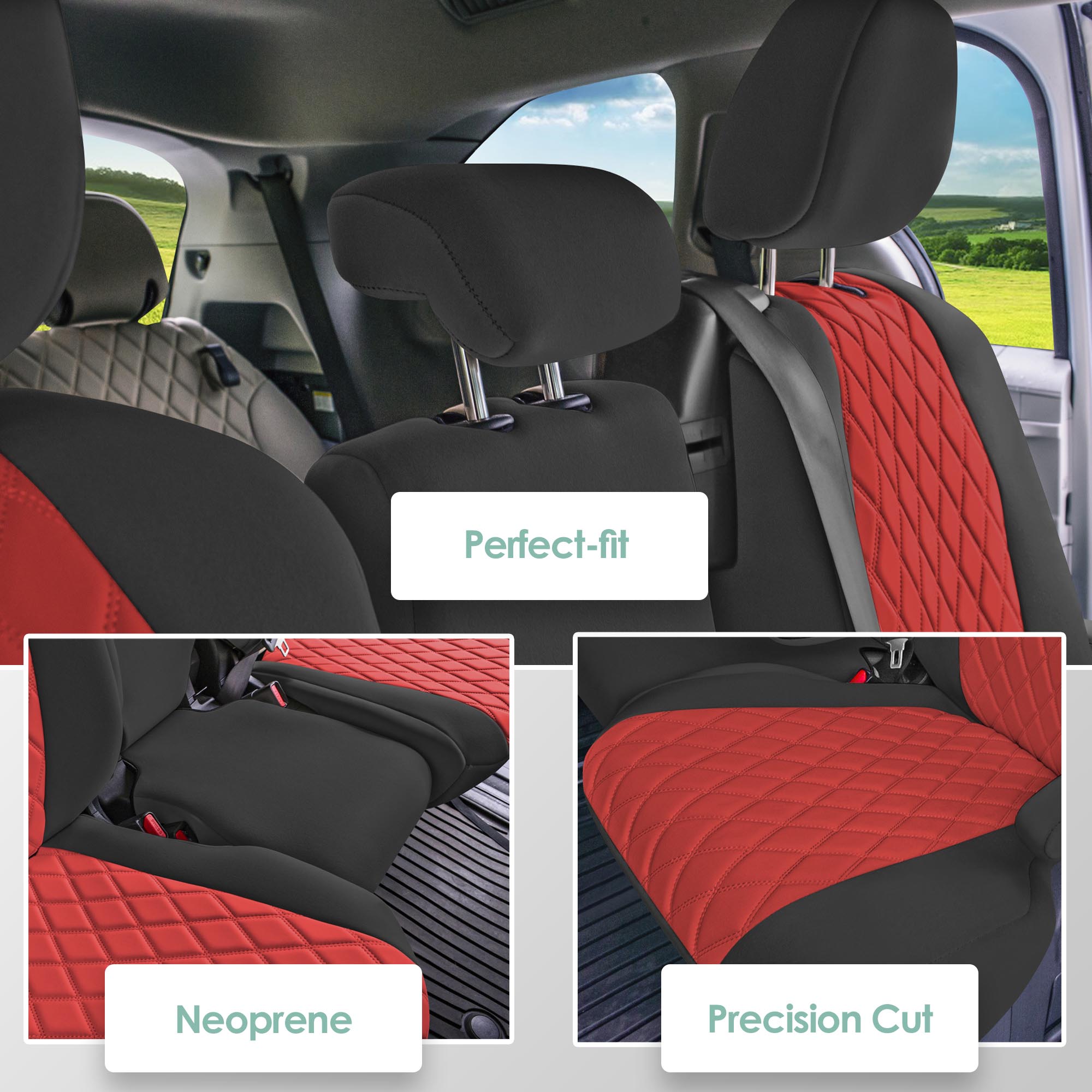 Toyota Sienna 8 Passenger 2011 - 2020 - 2nd Row Set Seat Covers - Red Ultraflex Neoprene