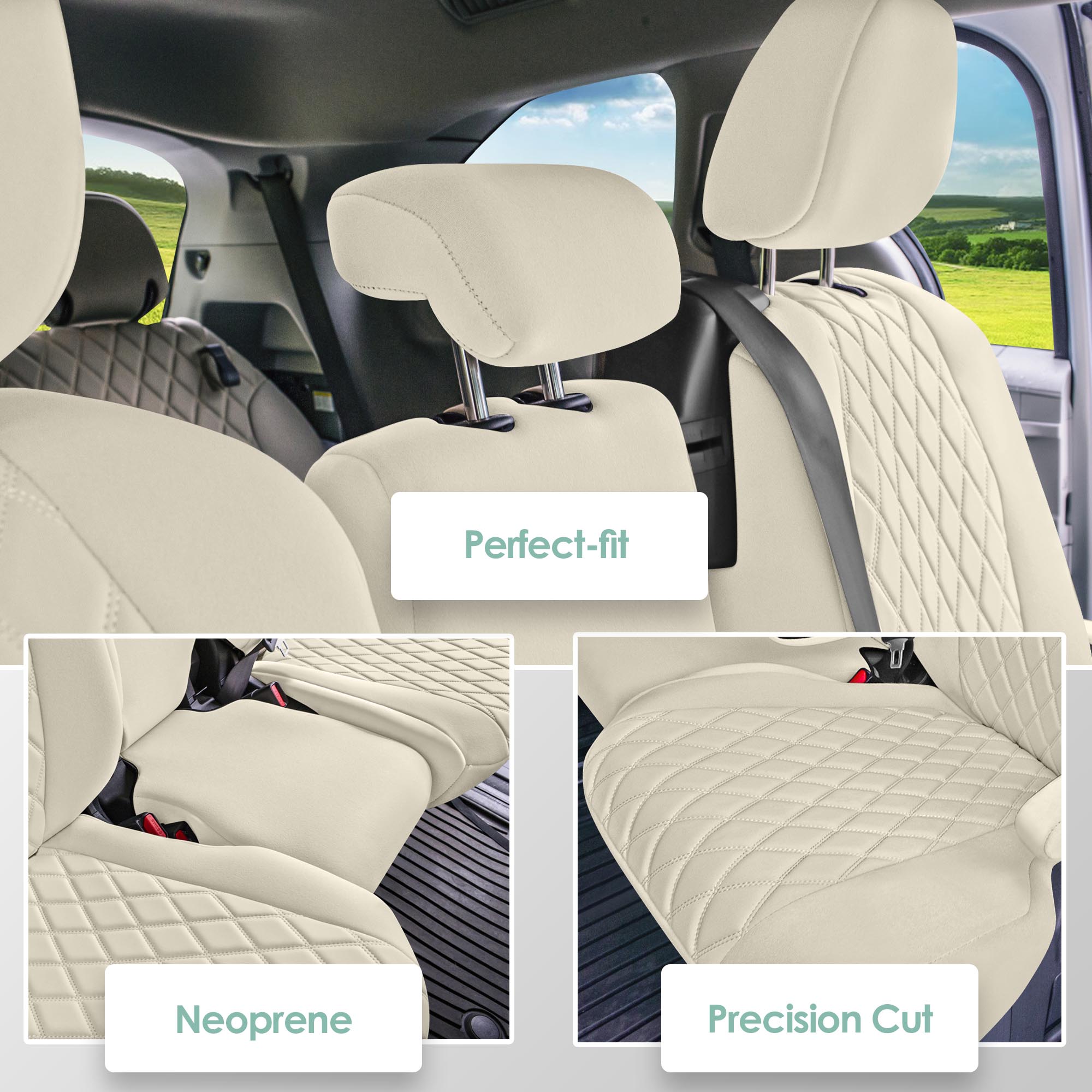 Toyota Sienna 8 Passenger 2011 - 2020 - 2nd Row Set Seat Covers - Solid Beige Ultraflex Neoprene