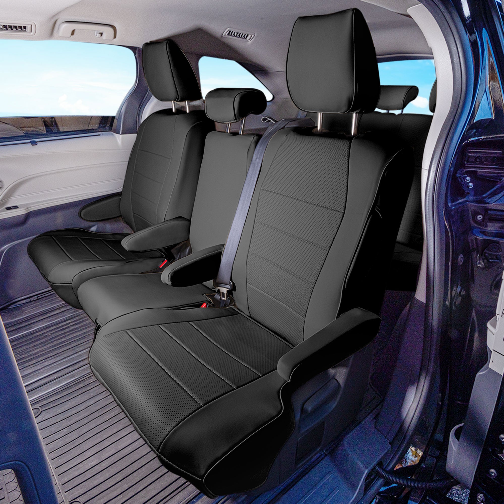 Toyota Sienna 8 Passenger - 2021 - 2024 - 2nd Row Set Seat Covers - Black Faux Leather