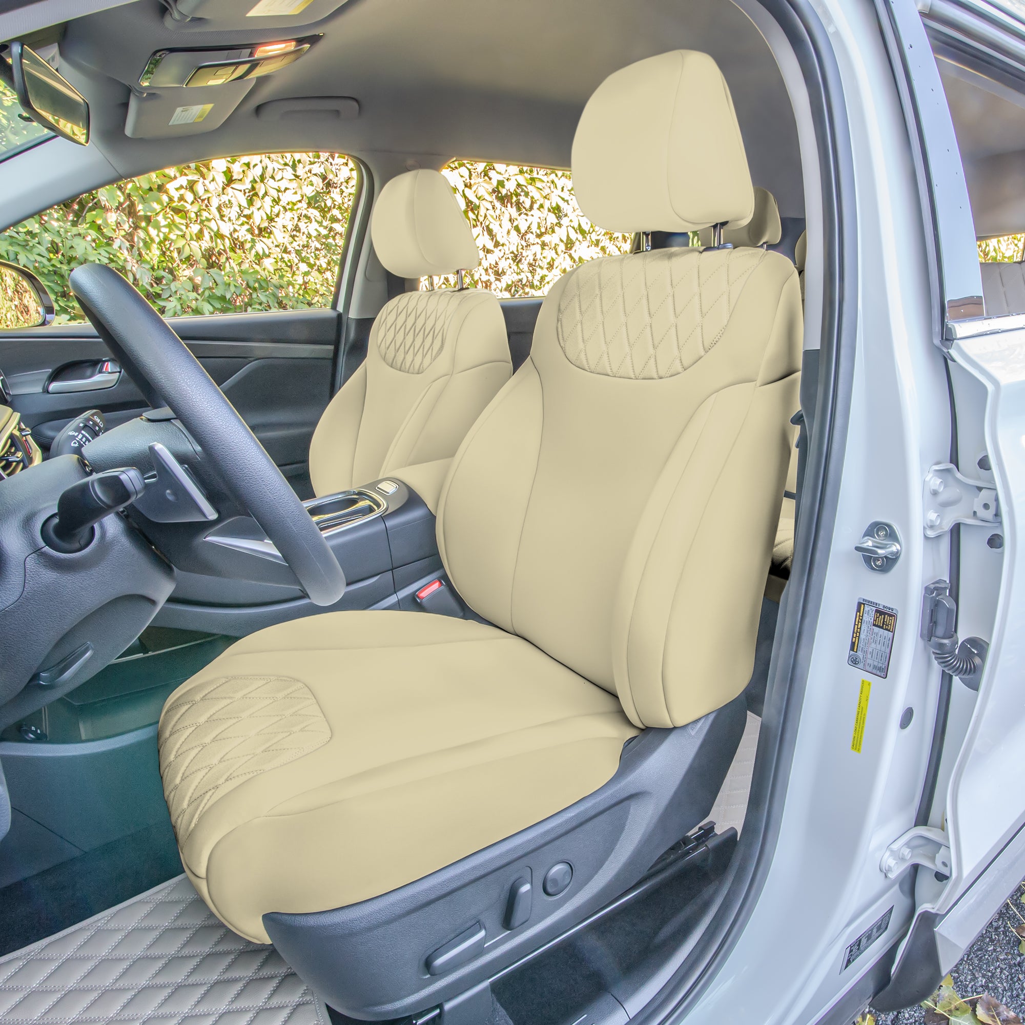 Hyundai Santa Fe 2019 - 2022 - Front Set Seat Covers - Solid Beige Neoprene