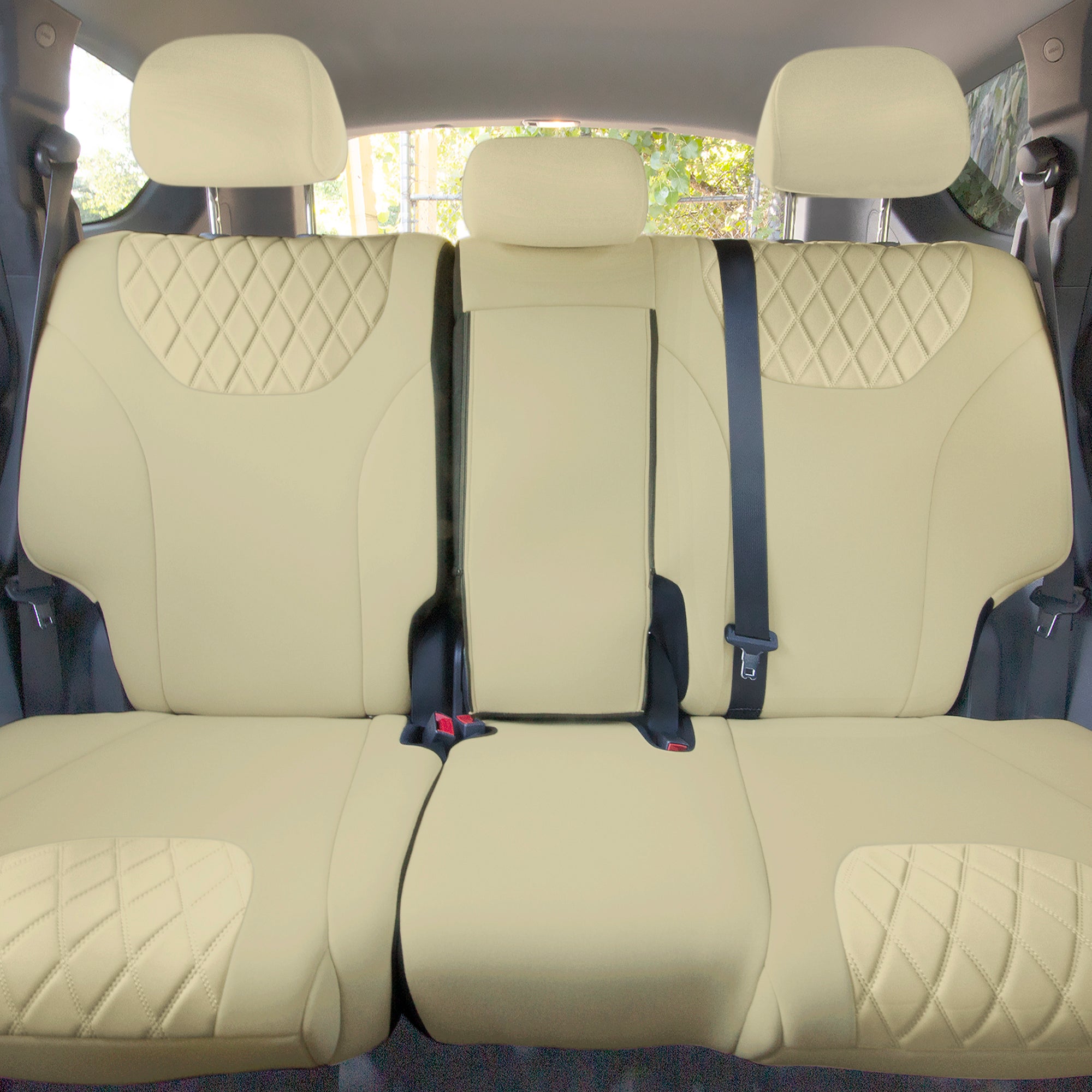 Hyundai Santa Fe 2019 - 2023- Rear Set Seat Covers - Solid Beige Ultraflex Neoprene