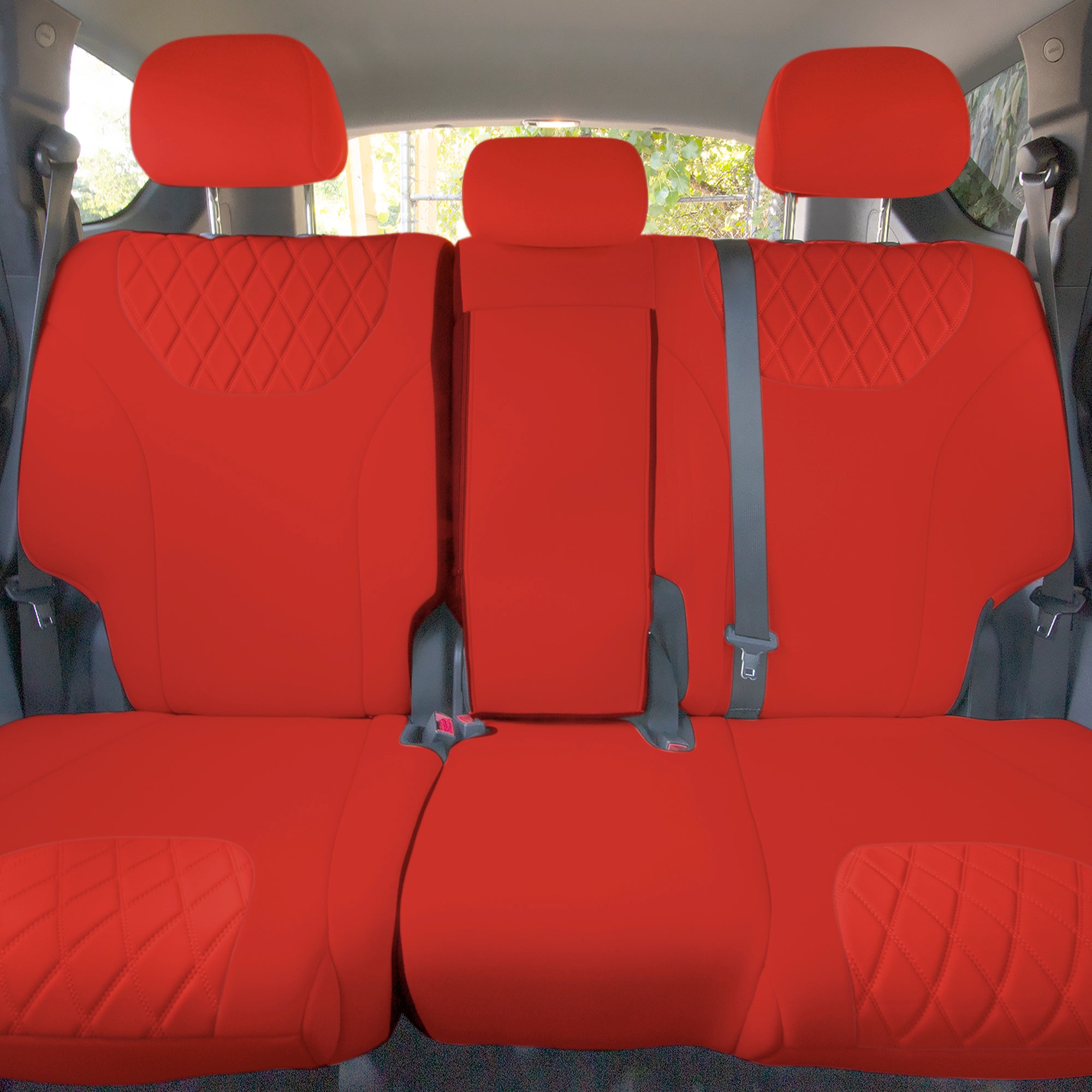 Hyundai Santa Fe 2019 - 2022 - Rear Set Seat Covers - Solid Red Neoprene